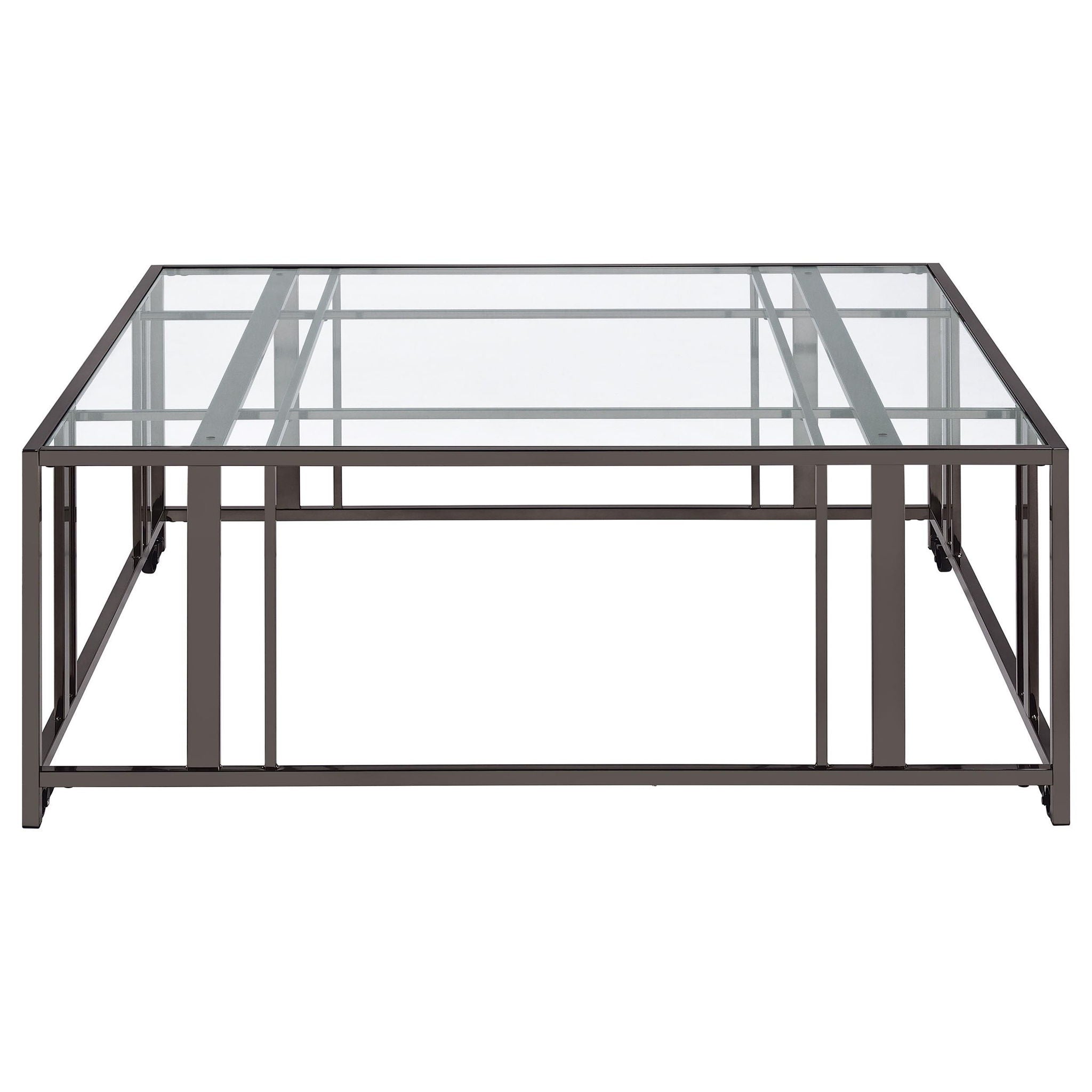 Adri Square Glass Top Coffee Table with Casters Black Nickel
