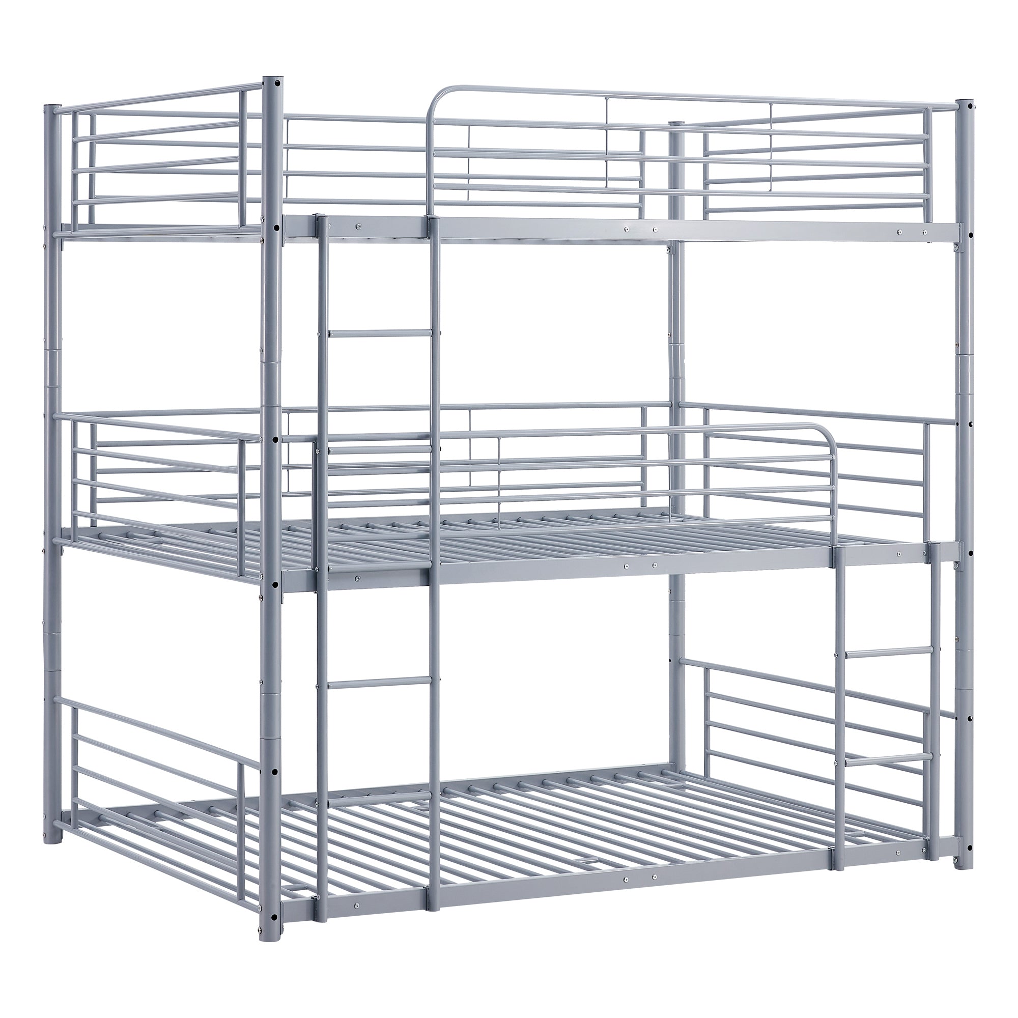 Full-Full-Full Metal Triple Bed with Built-in Ladder, Divided into Three Separate Beds,Gray(OLD SKU:LP000297AAE) - Atlantic Fine Furniture Melbourne FL