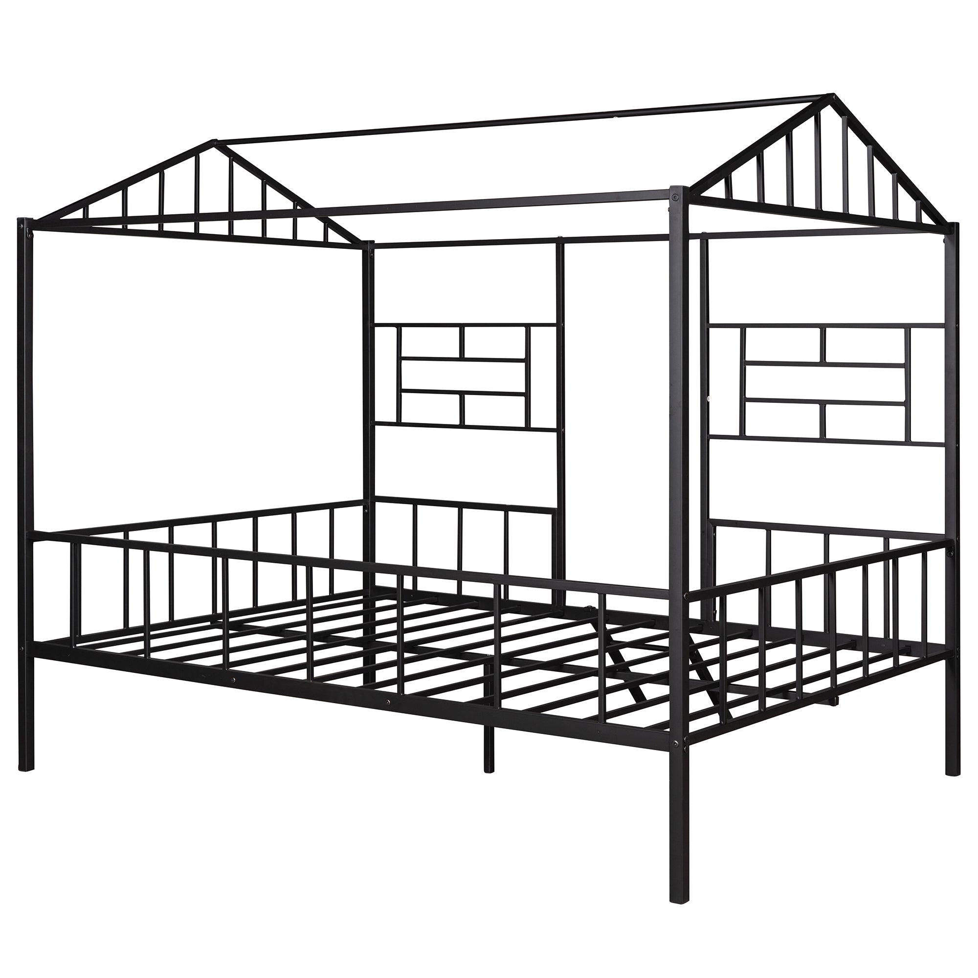 Metal House Bed Frame Full Size with Slatted Support No Box Spring Needed Black - Atlantic Fine Furniture Melbourne FL