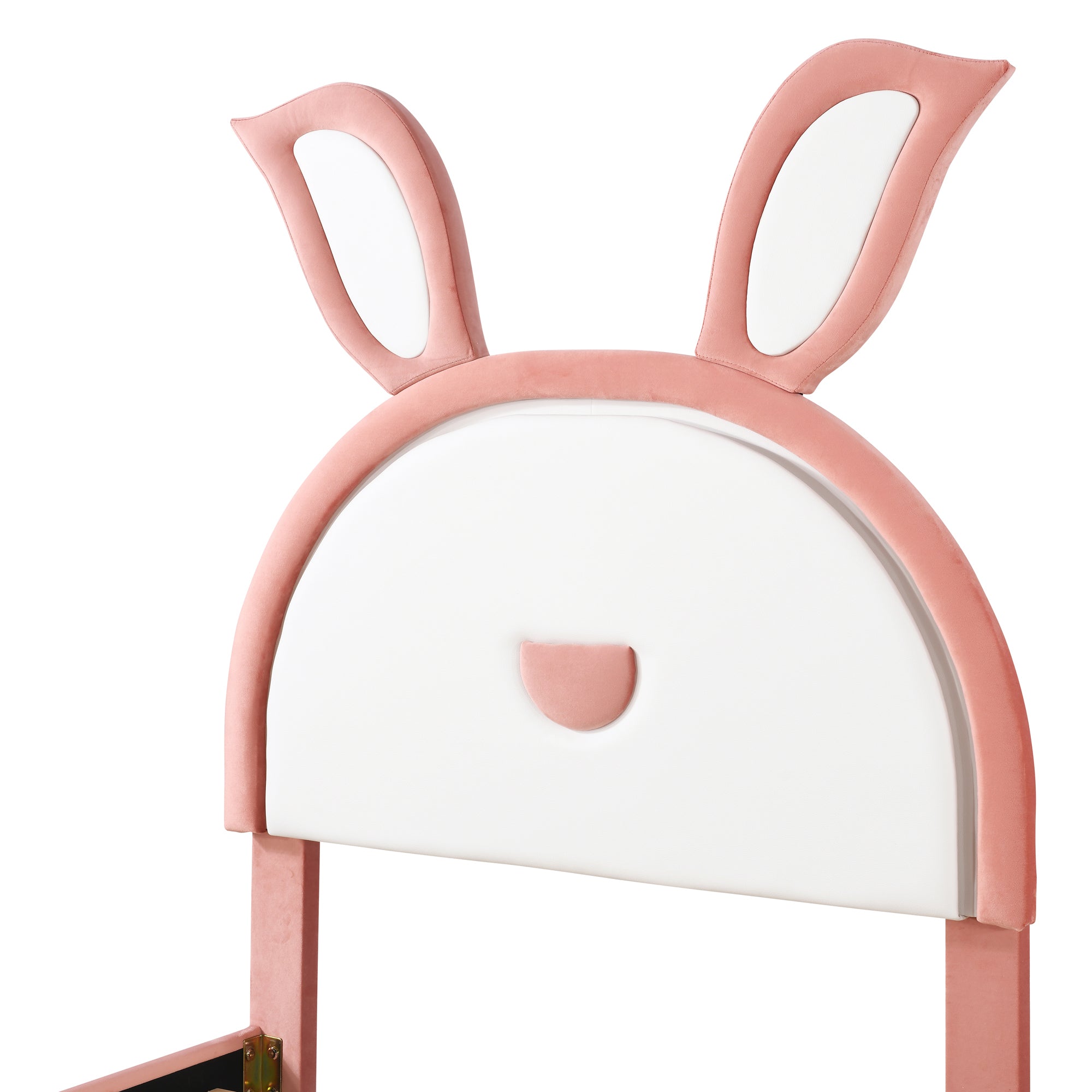 Twin Size Upholstered Platform Bed with Trundle and 3 Drawers, Rabbit-Shaped Headboard with Embedded LED Lights, Pink - Atlantic Fine Furniture Melbourne FL