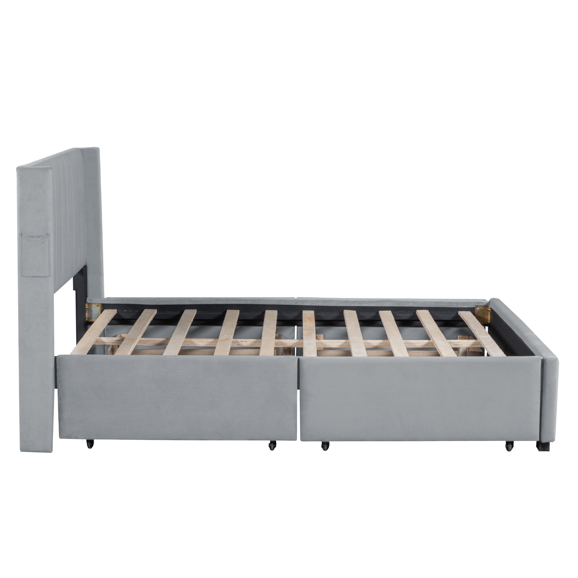 Full Size Upholstered Bed with 4 Drawers, Gray - Atlantic Fine Furniture Melbourne FL