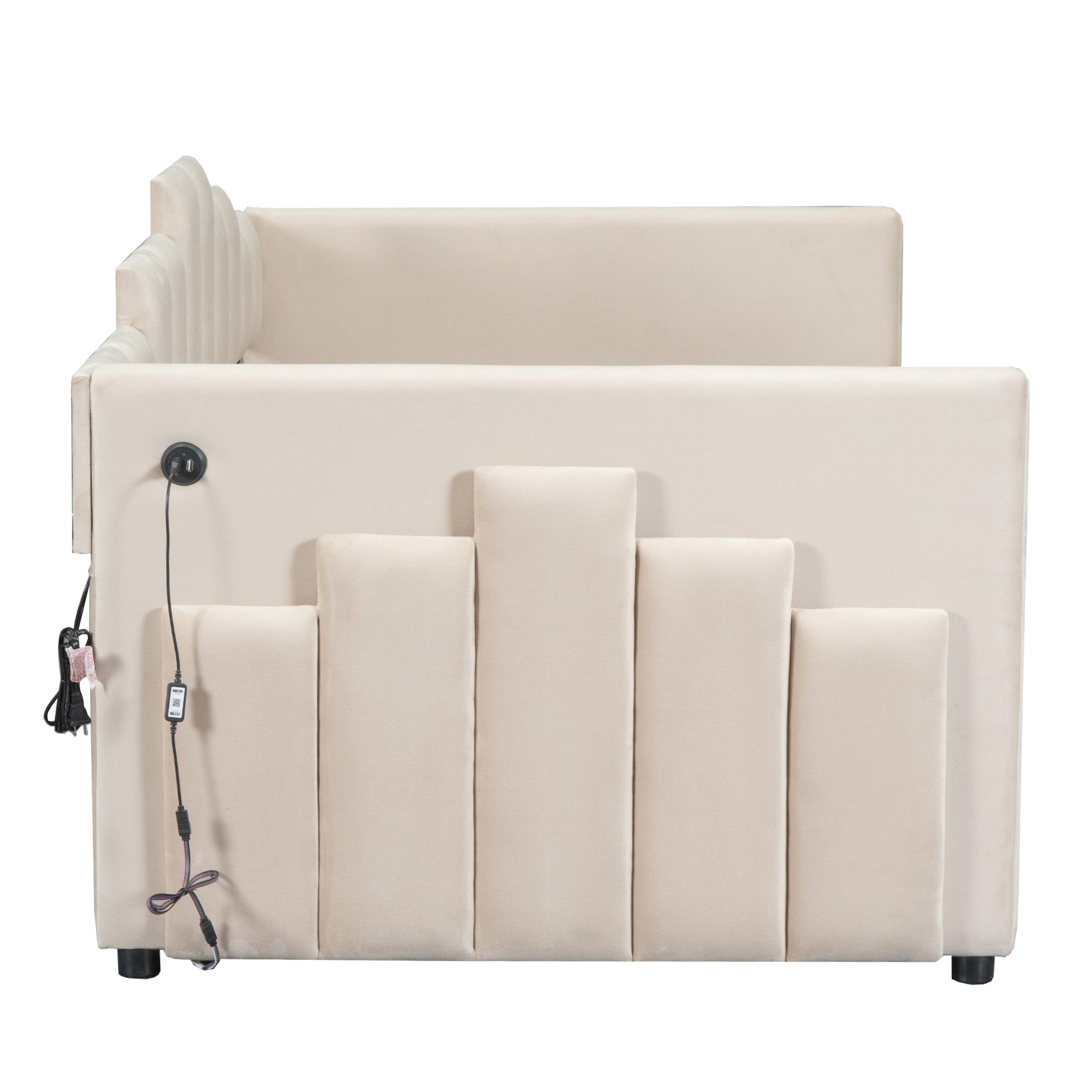 Twin Size Upholstered Daybed with Light and USB Port, Beige - Atlantic Fine Furniture Melbourne FL