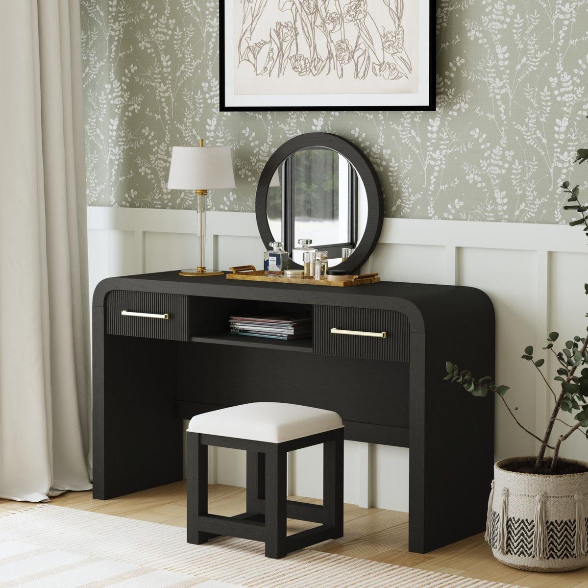 Ridgemont Dressing Stool in Black by Elements International, view 8