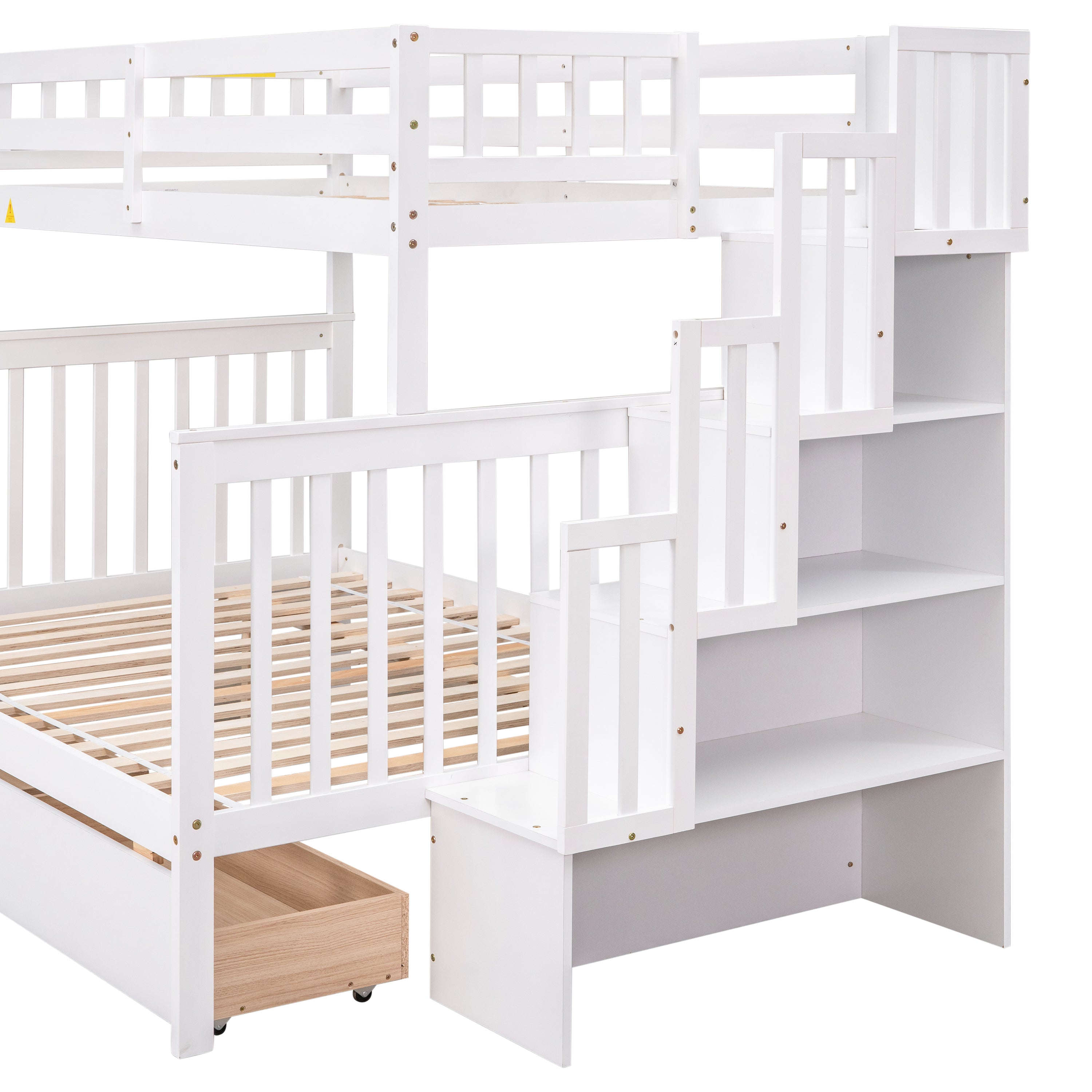 Twin Over Full Bunk Bed with 2 Drawers and Staircases, Convertible into 2 Beds, the Bunk Bed with Staircase and Safety Rails for Kids, Teens, Adults, White - Atlantic Fine Furniture Melbourne FL