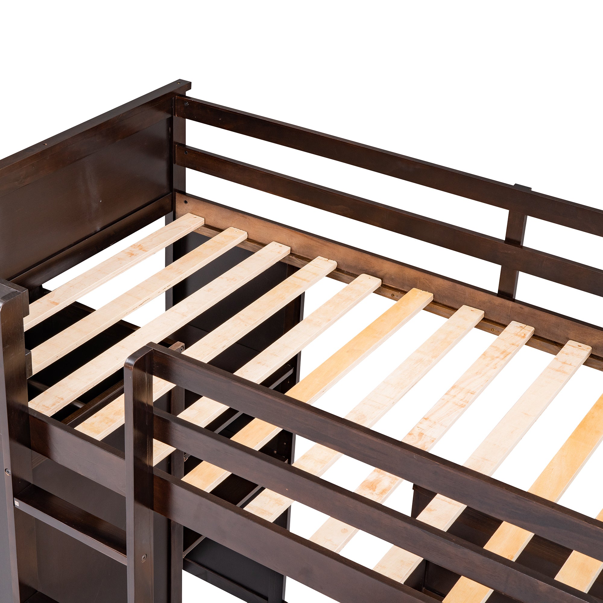 Twin size Loft Bed with a Stand-alone bed, Shelves,Desk,and Wardrobe-Espresso - Atlantic Fine Furniture Melbourne FL