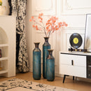 Modern Droplet Shaped Floor Vase Set, Glazed Metal Decorative Vases 3 Piece Home Decor - Aqua Blue