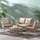 Bruce - Boho Inspired 4 Pieces Chat Set With Water Resistant Cushions - Brown