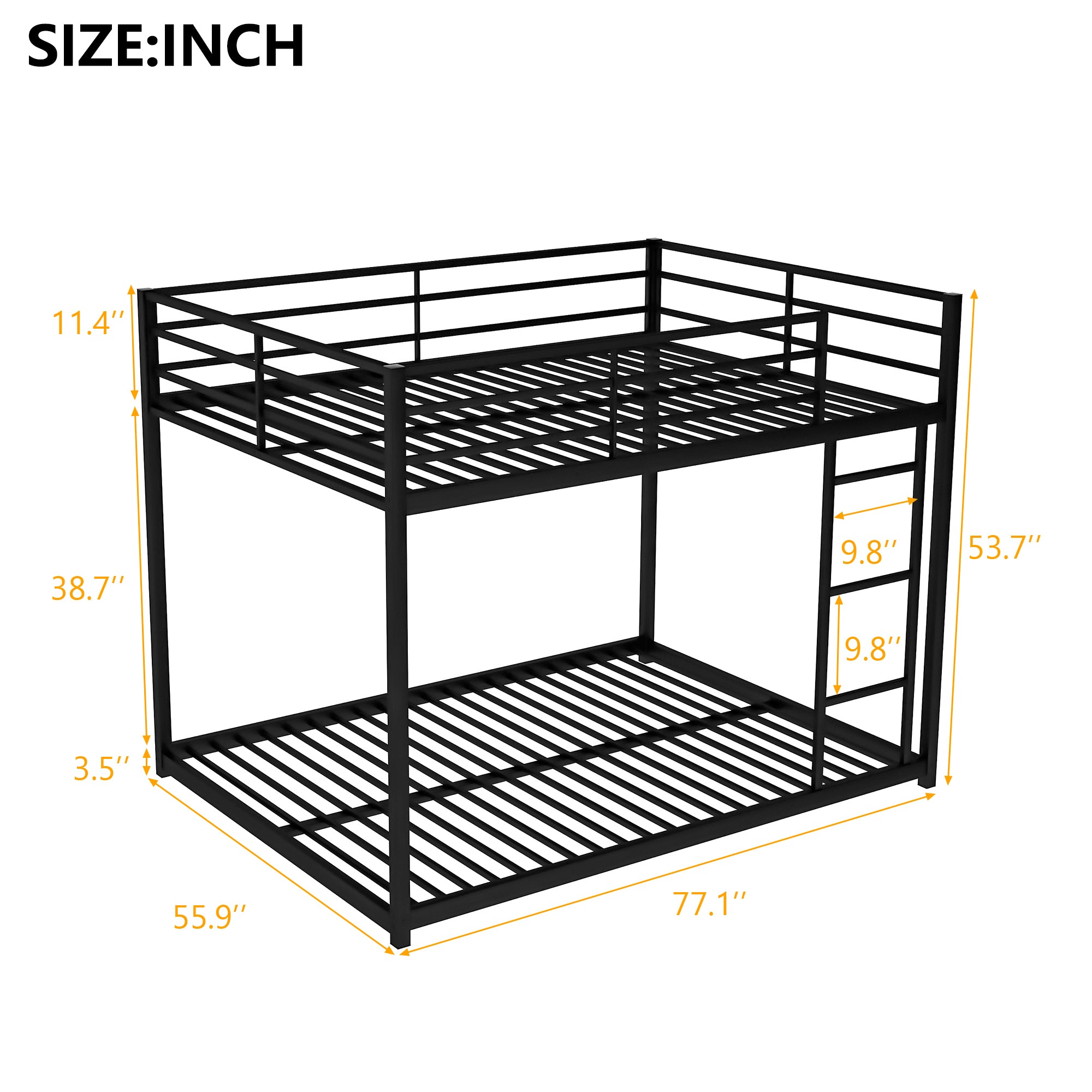 Full over Full Metal Bunk Bed, Low Bunk Bed with Ladder, Black(Old SKU:MF197034AAB)