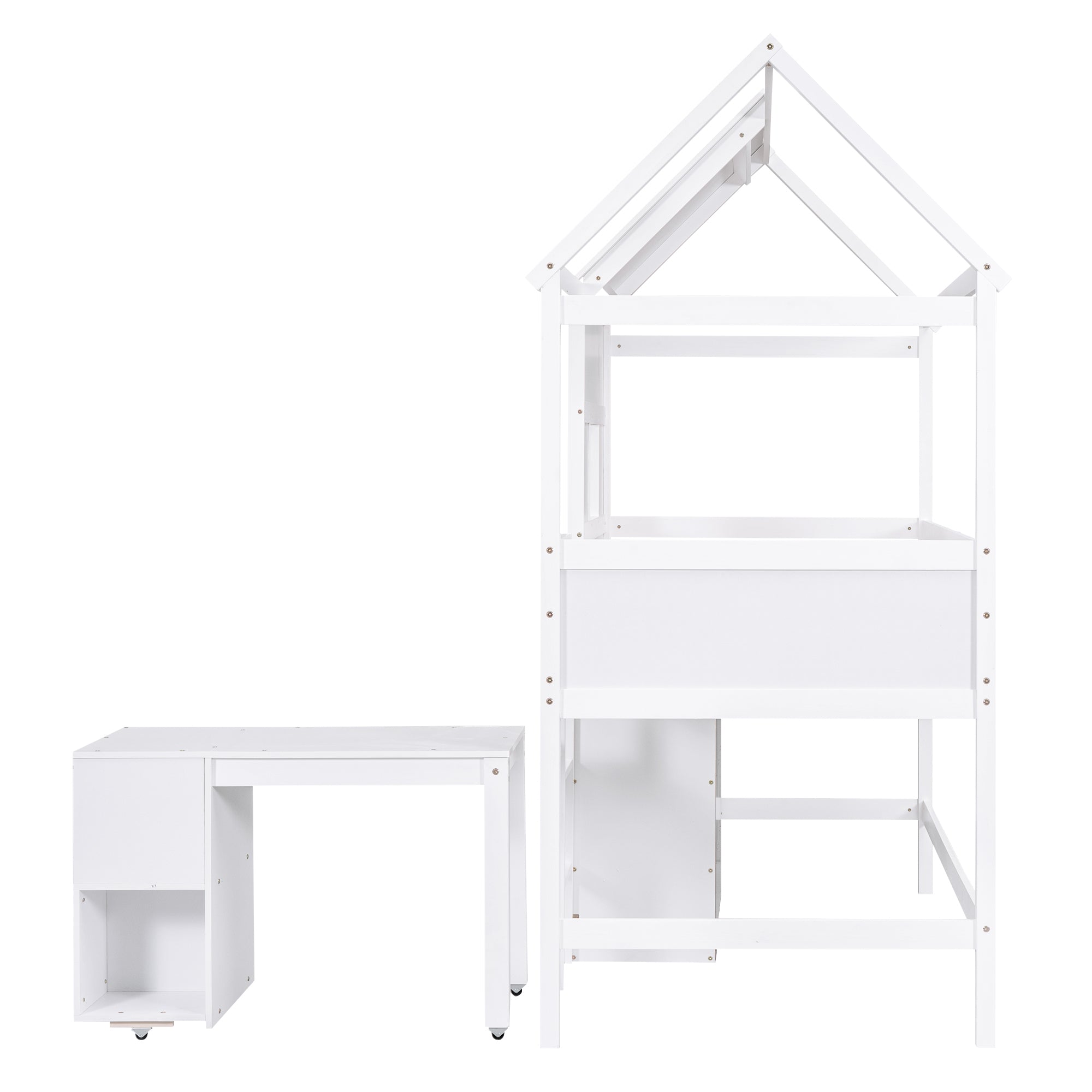 Twin Size House Loft Bed with Storage Desk and 3 Drawer Chest, White - Atlantic Fine Furniture Melbourne FL