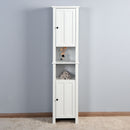 Wooden Bathroom Floor Storage Cabinet With 2 Doors And 6 Shelves - White