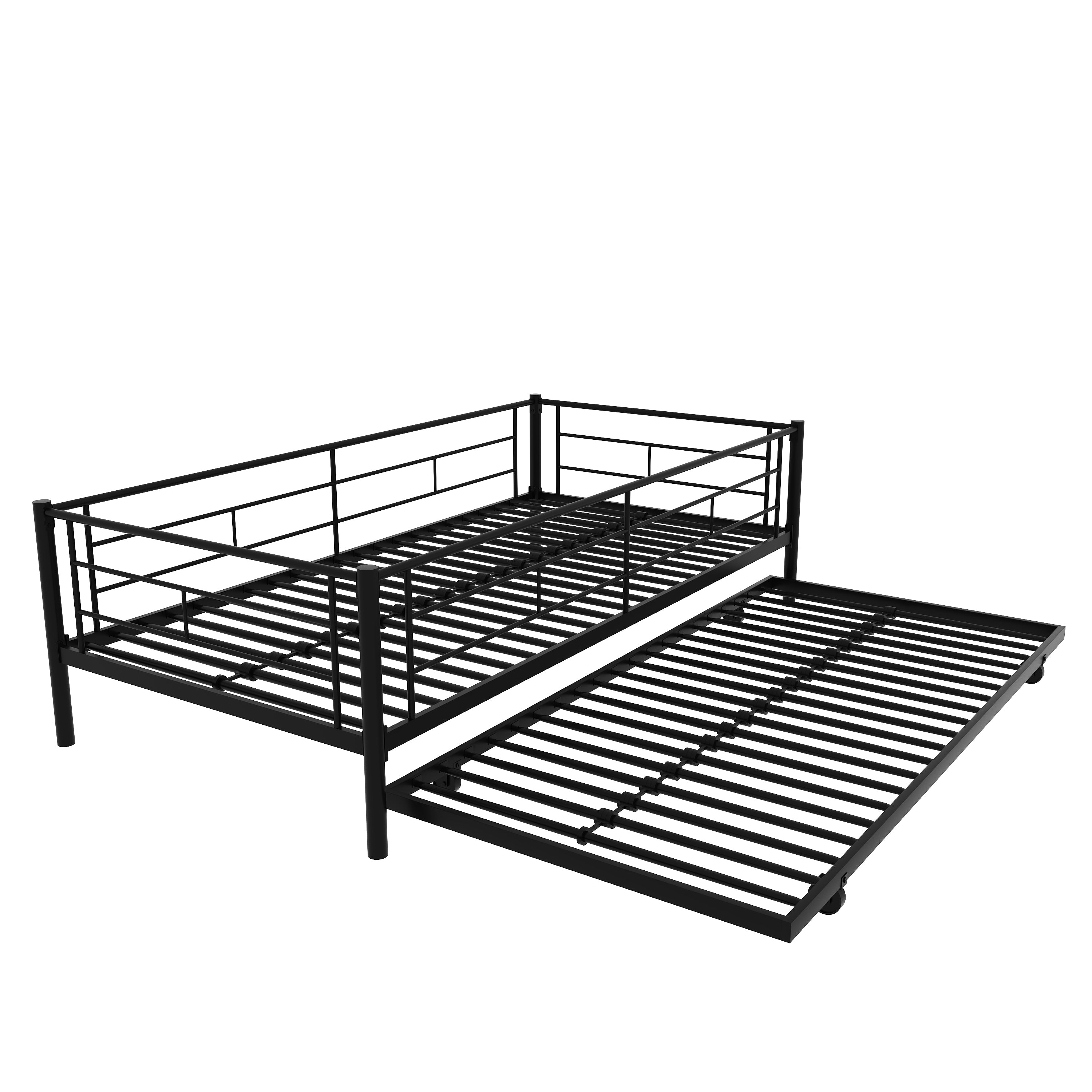Twin Over Twin Metal Bunk Bed Frame with Trundle(Upgrade reinforcement version) - Atlantic Fine Furniture Melbourne FL