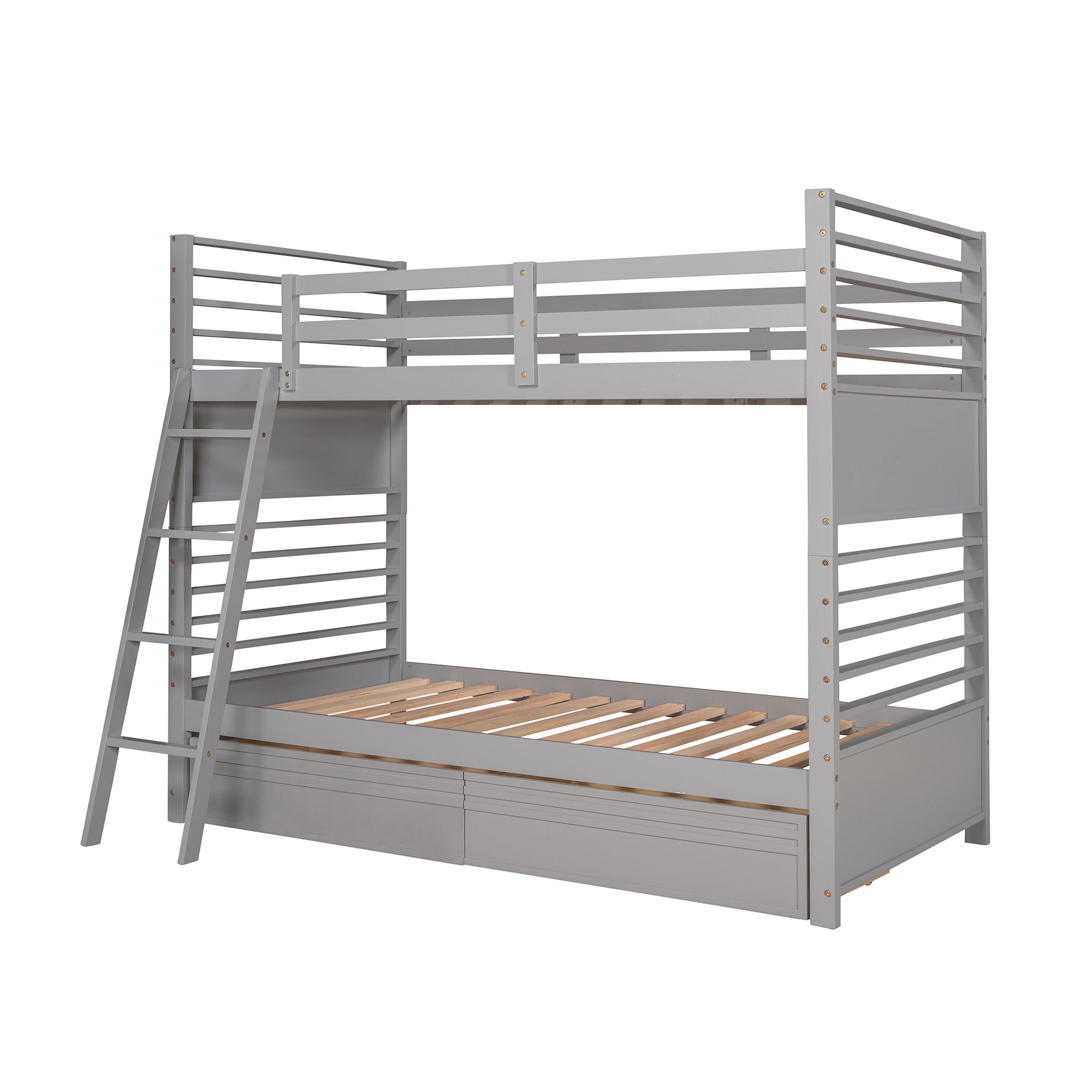Twin over Twin Wood Bunk Bed with Two Drawers - Gray - Atlantic Fine Furniture Melbourne FL