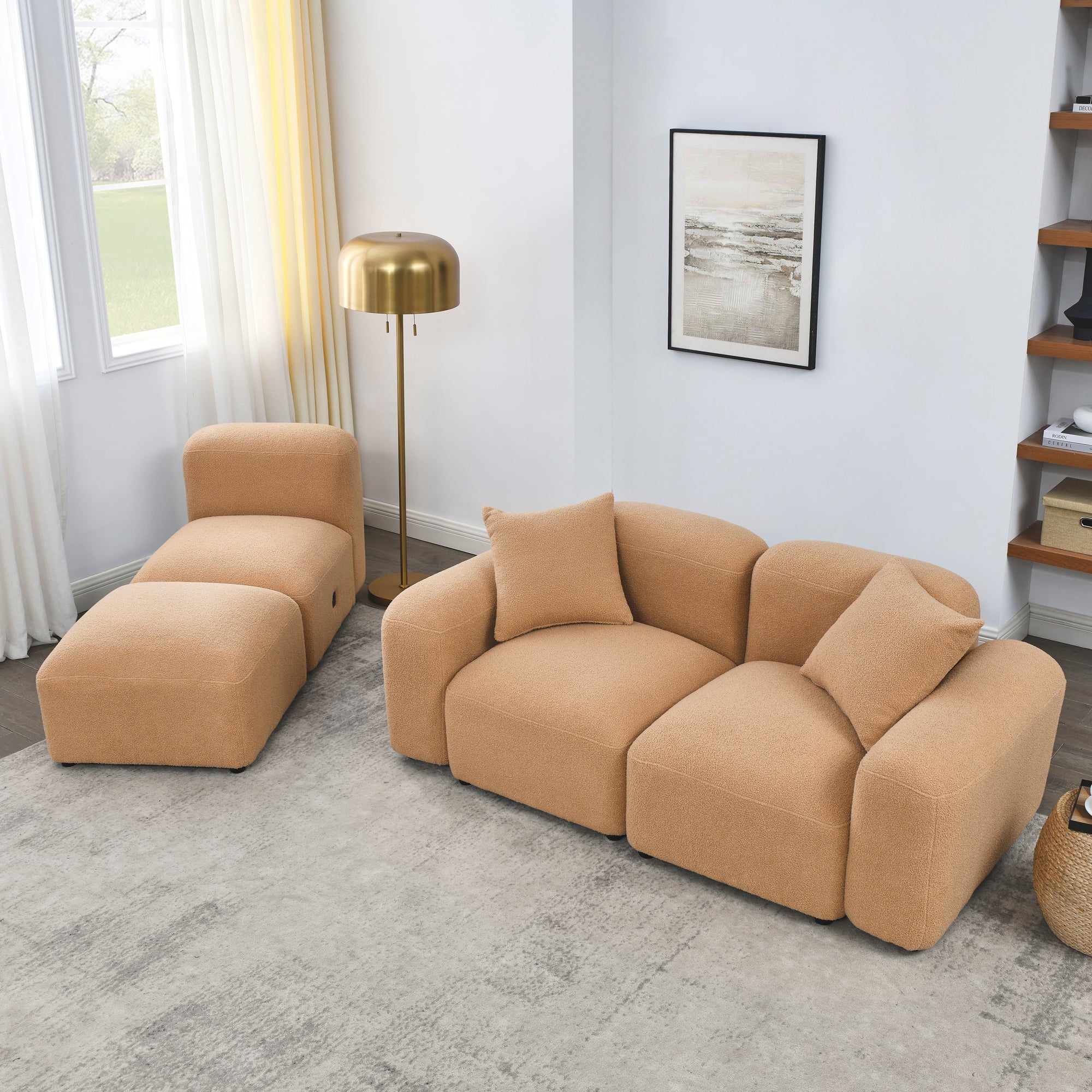 L-Shape Modular Sectional Sofa, DIY Combination,Teddy Fabric,Camel