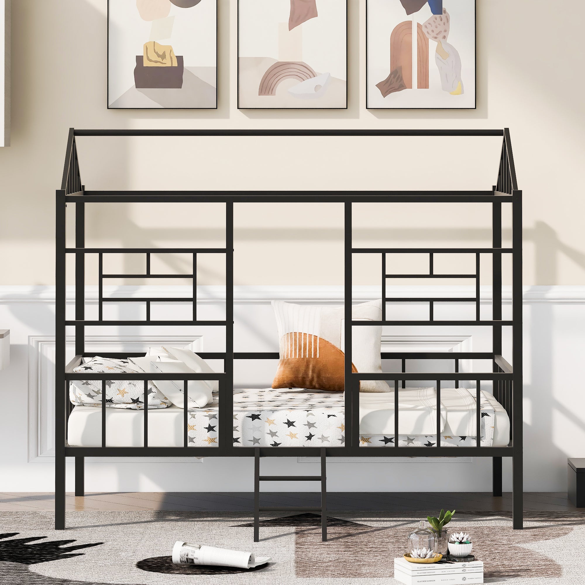 Metal House Bed Frame Twin Size with Slatted Support No Box Spring Needed Black - Atlantic Fine Furniture Melbourne FL