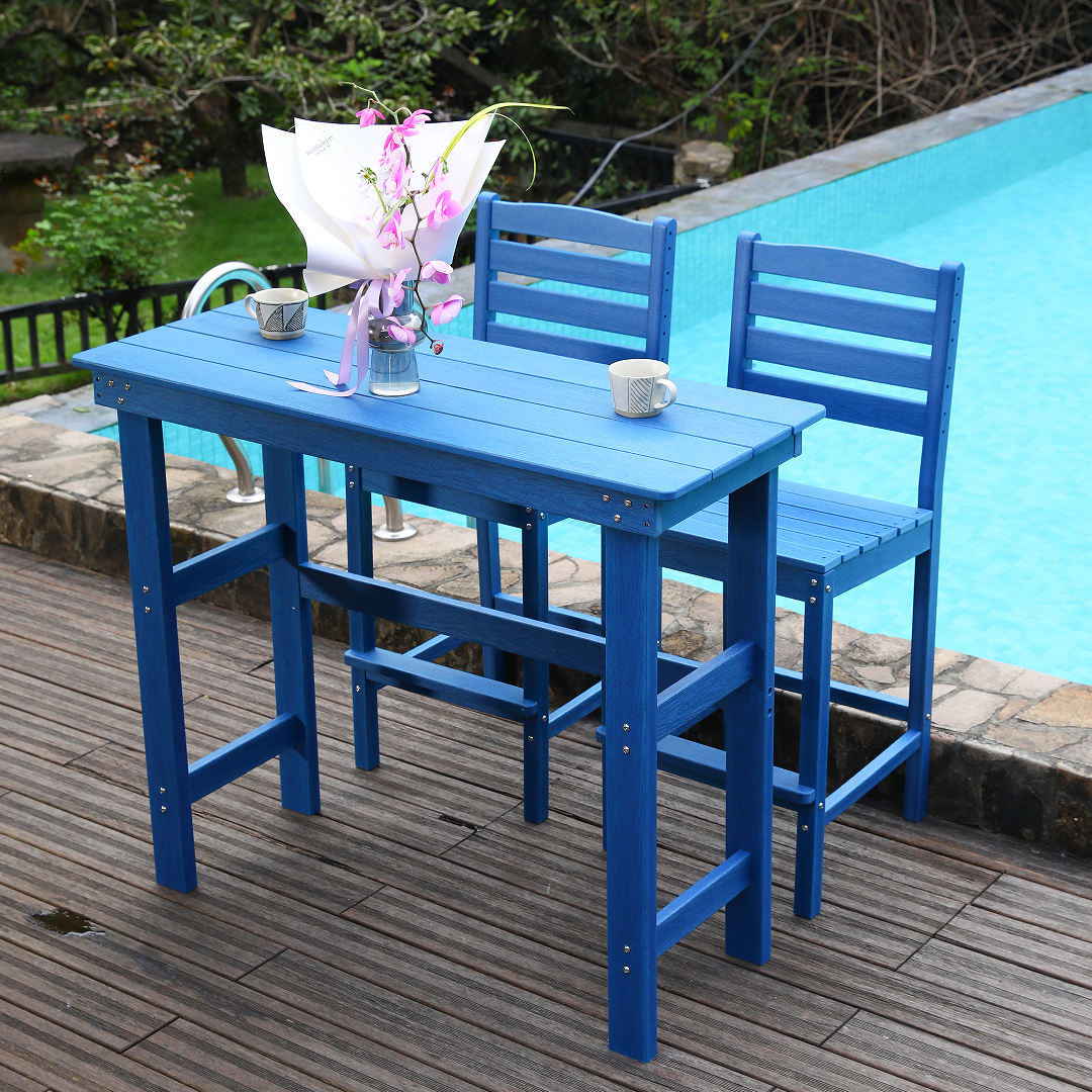 Patio Life Adirondack Outdoor Bar Table with 2 High-Back Bar Chairs - Lake Blue