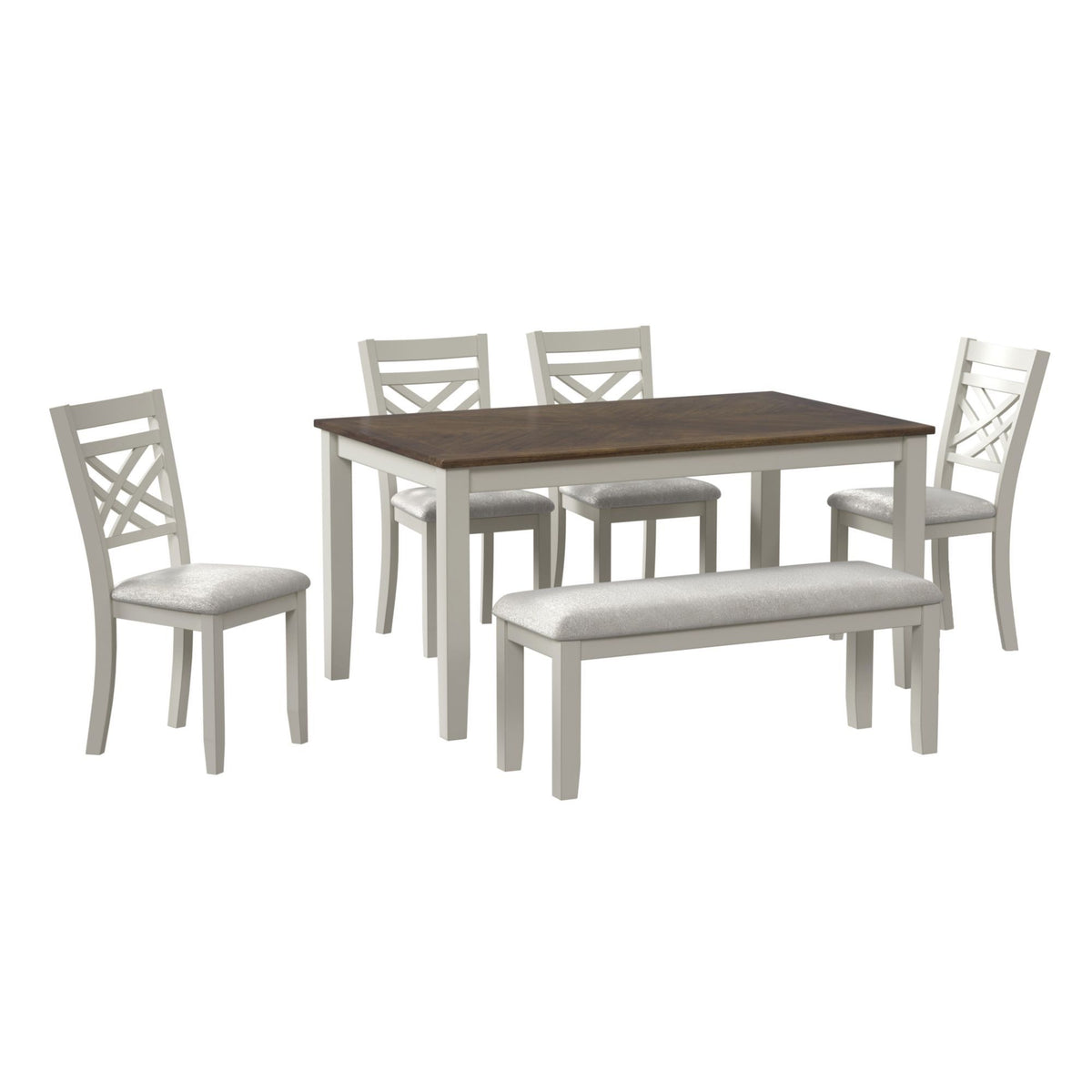 Brooks 6 Piece Dining Set With Table, 4 Wood Back And Upholstered Seat Chairs, And Bench in Black by Elements International