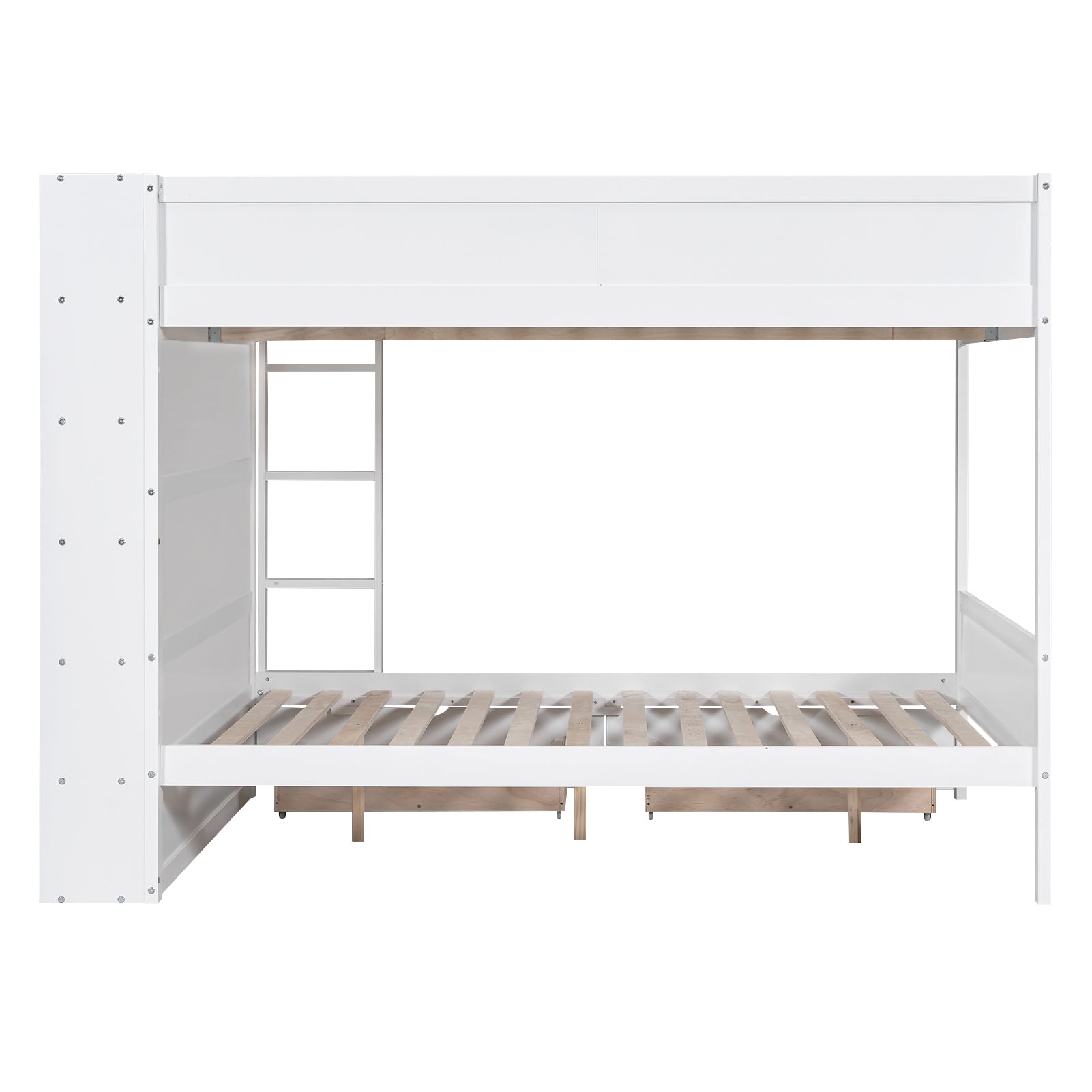 Full over Full Bunk Bed With 2 Drawers and Multi-layer Cabinet, White - Atlantic Fine Furniture Melbourne FL