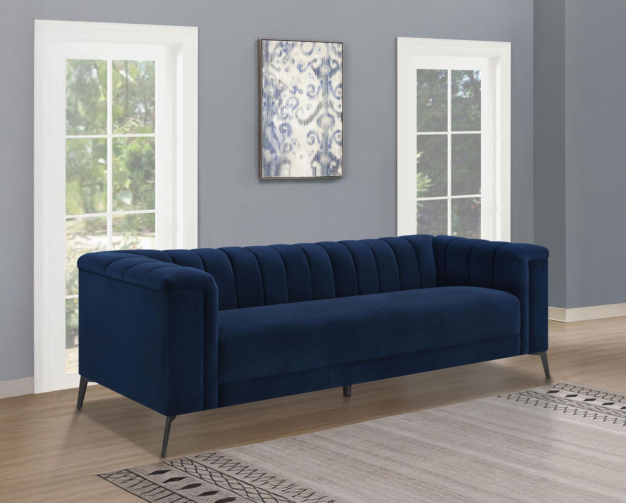 Chalet Upholstered Tuxedo Arm Tufted Sofa Blue