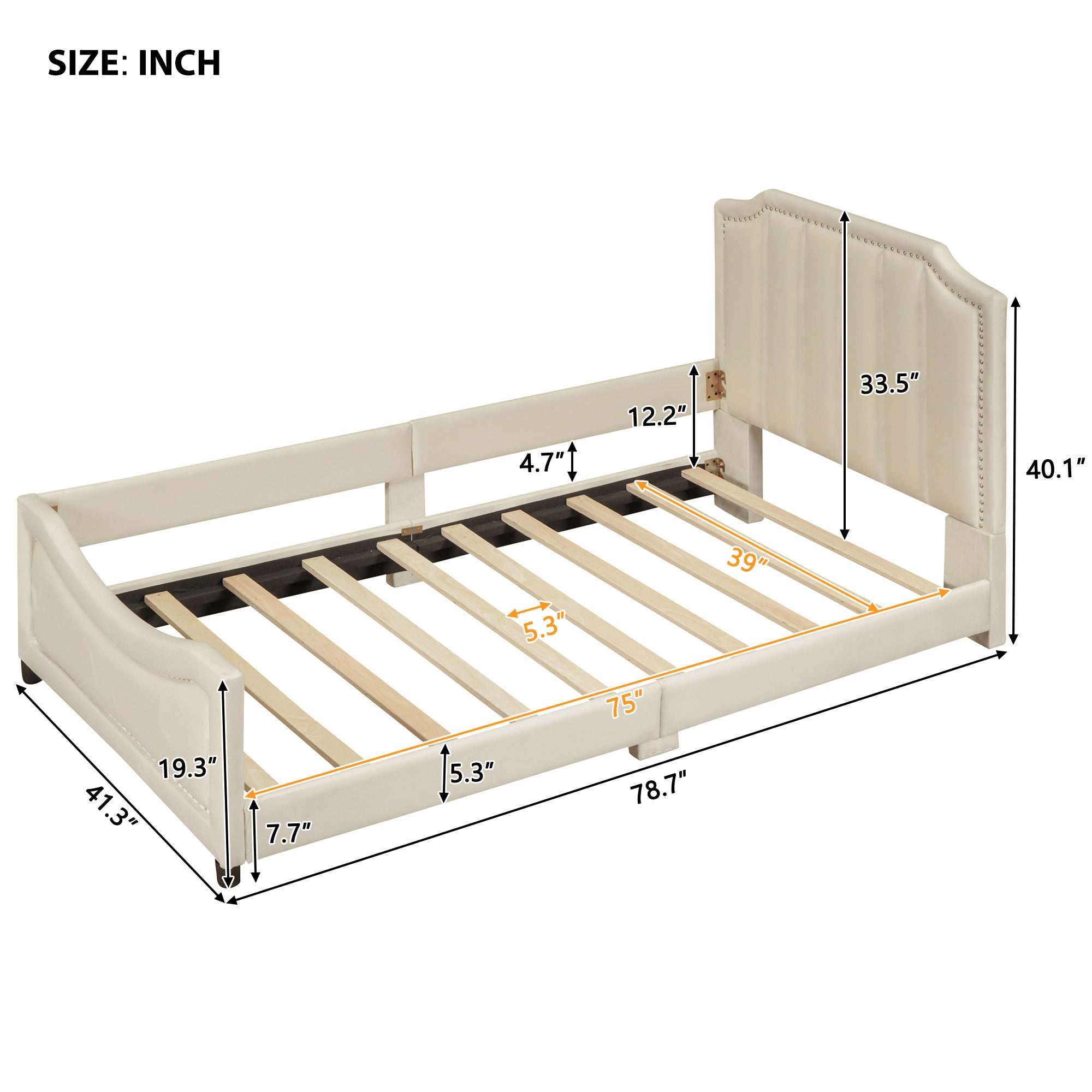 Twin Size Upholstered Daybed with Classic Stripe Shaped Headboard, Beige - Atlantic Fine Furniture Melbourne FL