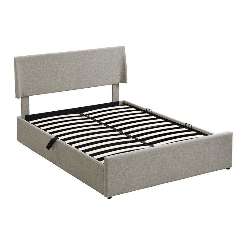 Full Size Sleigh Bed with Side-Tilt Hydraulic Storage System, Linen Upholstery, Gray - Atlantic Fine Furniture Melbourne FL