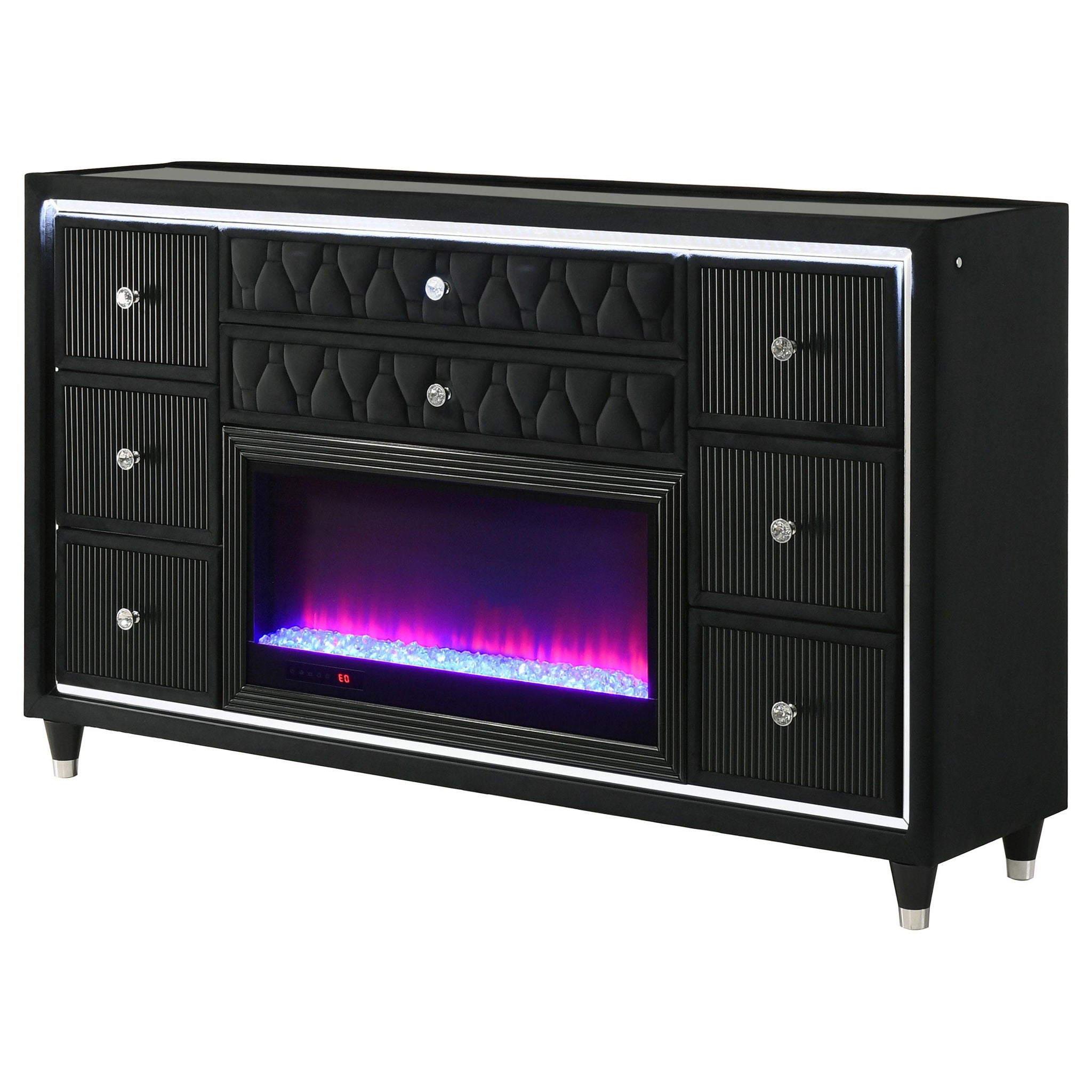 Lorient 8-drawer LED Bedroom Flame Box Dresser Black