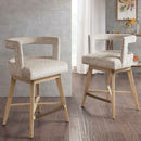 Contemporary Design Swivel Counter Stool With Low Back Support Polyester And Solid Wood - Cream