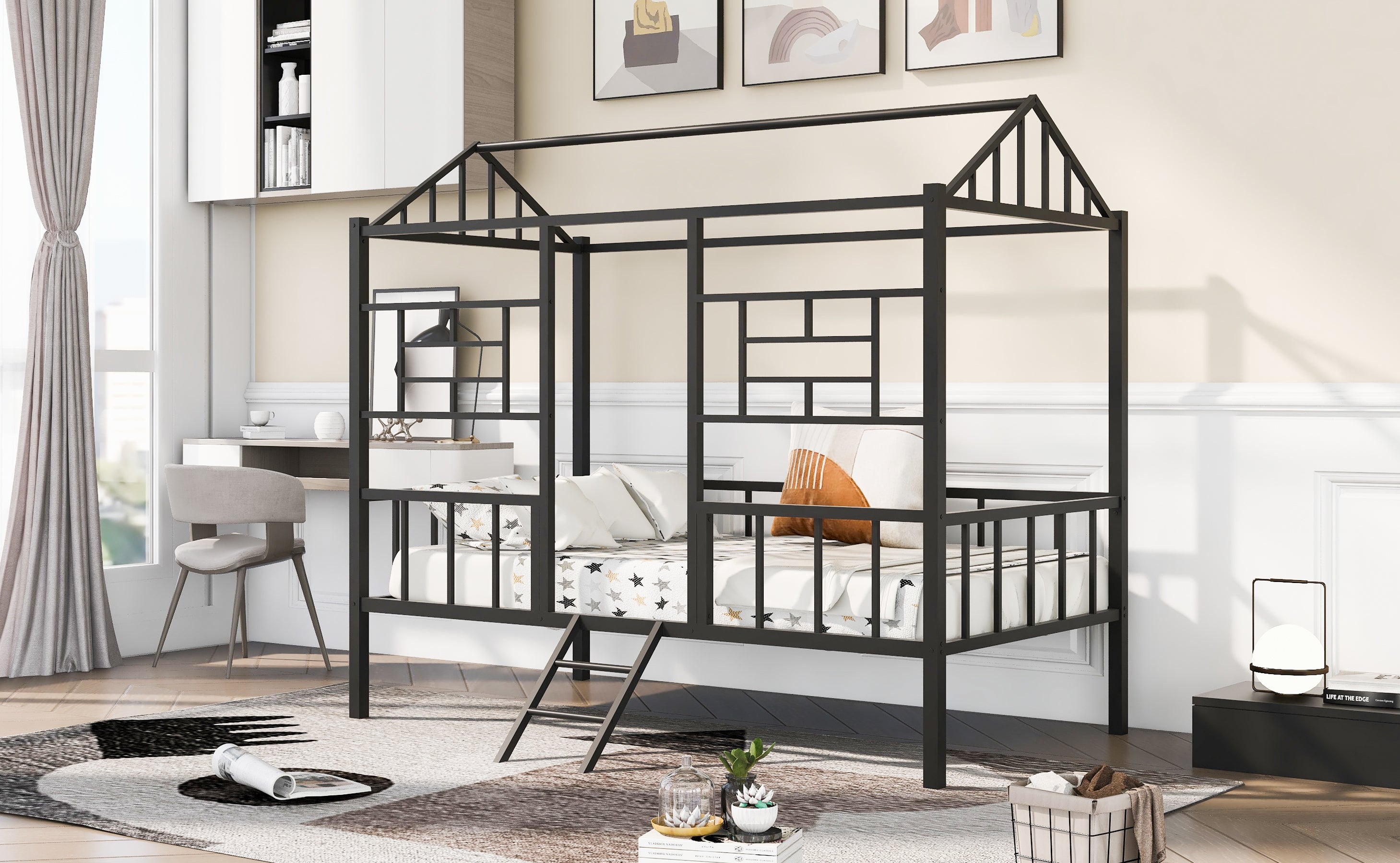 Metal House Bed Frame Twin Size with Slatted Support No Box Spring Needed Black - Atlantic Fine Furniture Melbourne FL