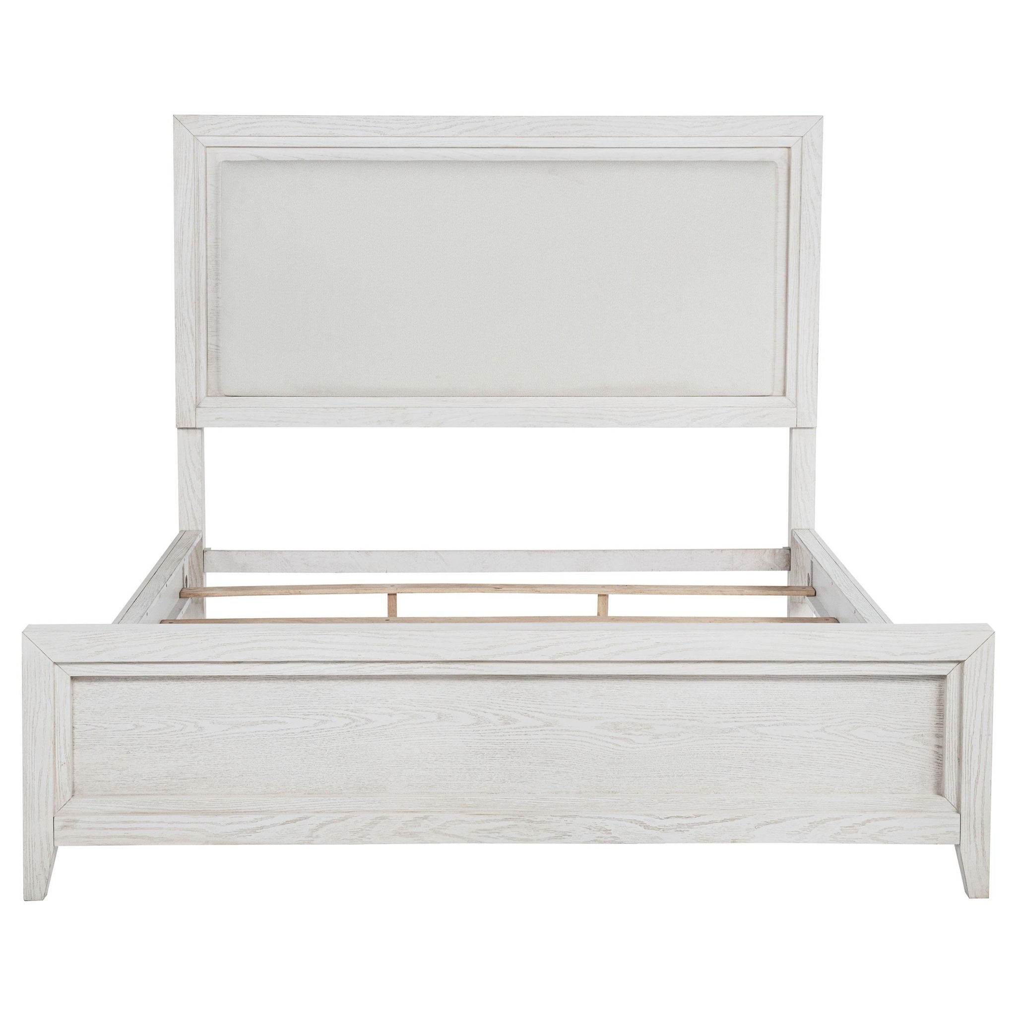 Marielle Eastern King Upholstered Panel Bed Distressed White