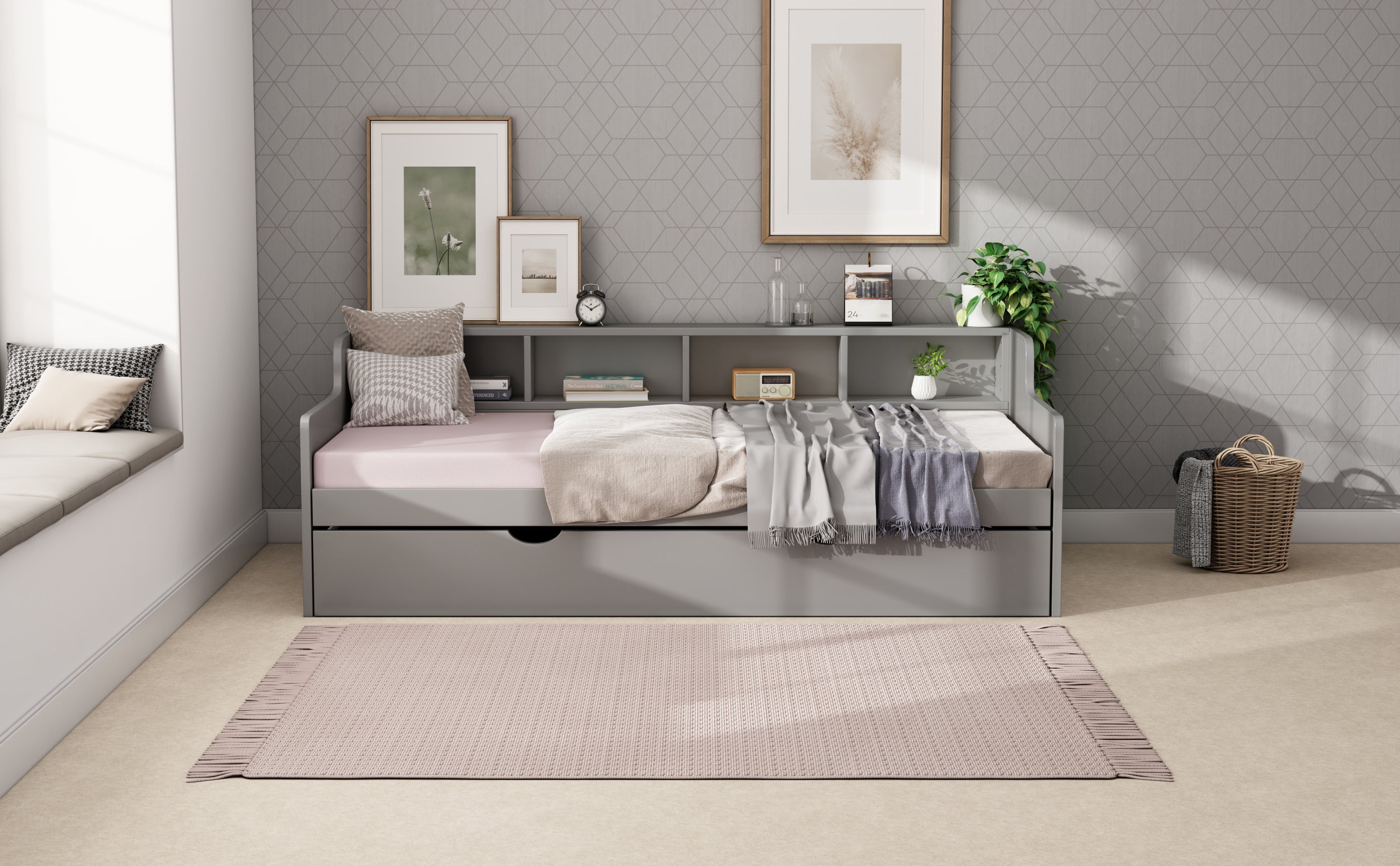 Twin Size Wooden Day Bed with 3 Trawers for Guest Room, Small Bedroom, Study Room, Gray - Atlantic Fine Furniture Melbourne FL