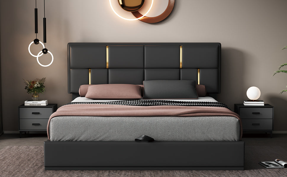 Queen Size Upholstered Platform Bed with Hydraulic Storage System,No Box Spring Needed,Black - Atlantic Fine Furniture Melbourne FL
