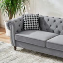 Chesterfield Velvet Upholstery Fabric Loveseat With Roll Armrest And Nailhead