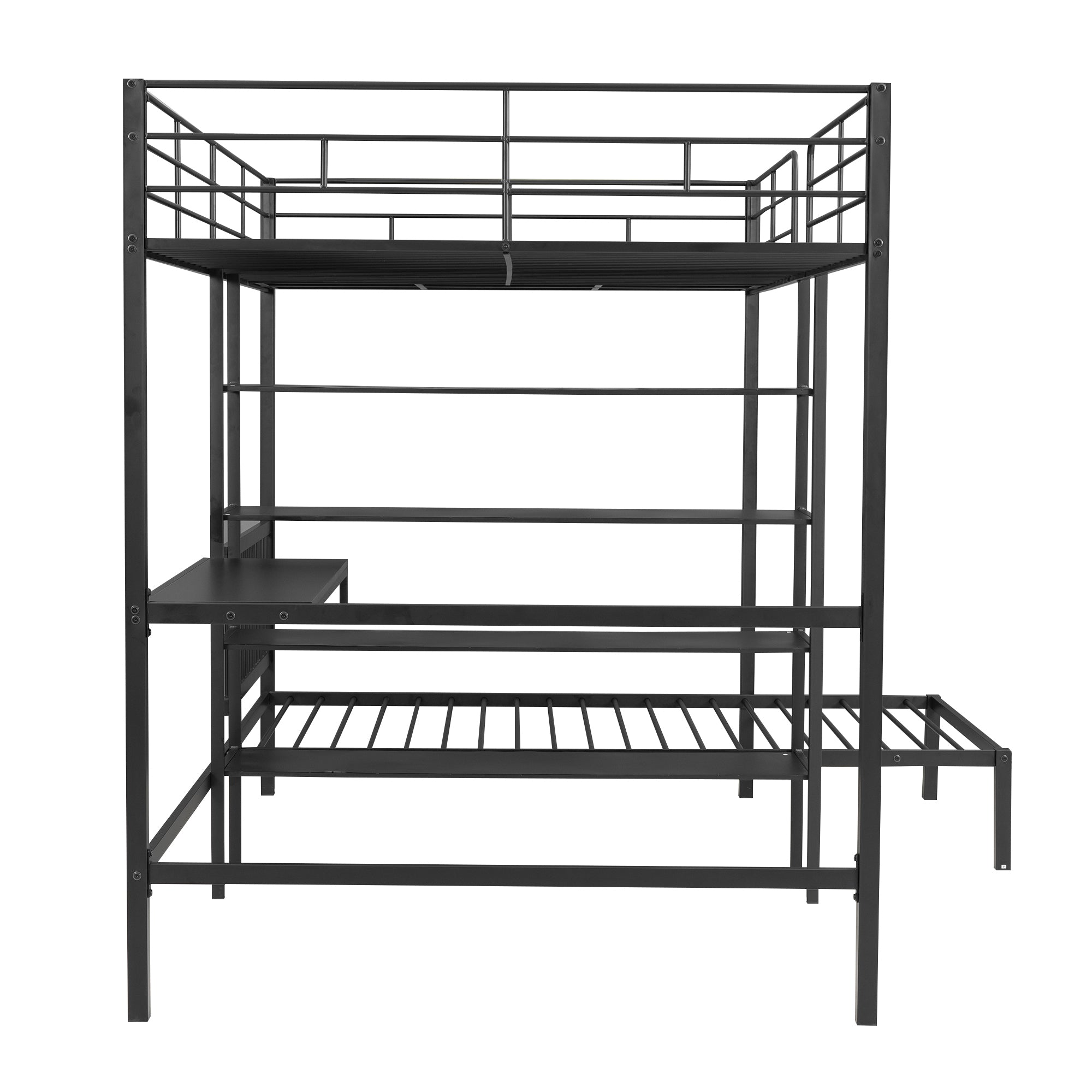 Full Over Twin Metal Bunk Bed with Built-in Desk, Shelves and Ladder, Black - Atlantic Fine Furniture Melbourne FL