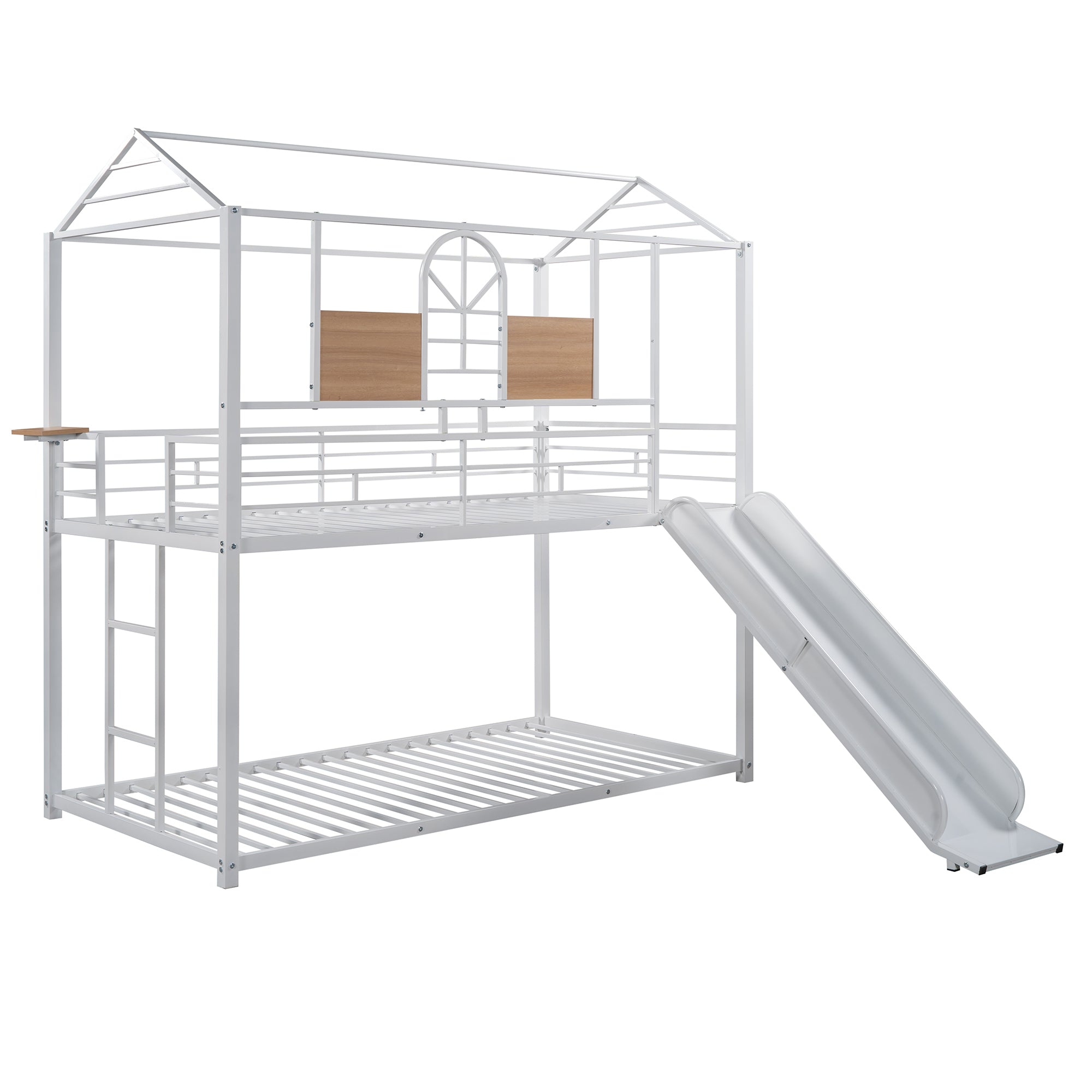 Twin Over Twin Metal Bunk Bed ,Metal Housebed With Slide,Three Colors Available.(White with White Slide)(OLD SKU :LP000095AAK)