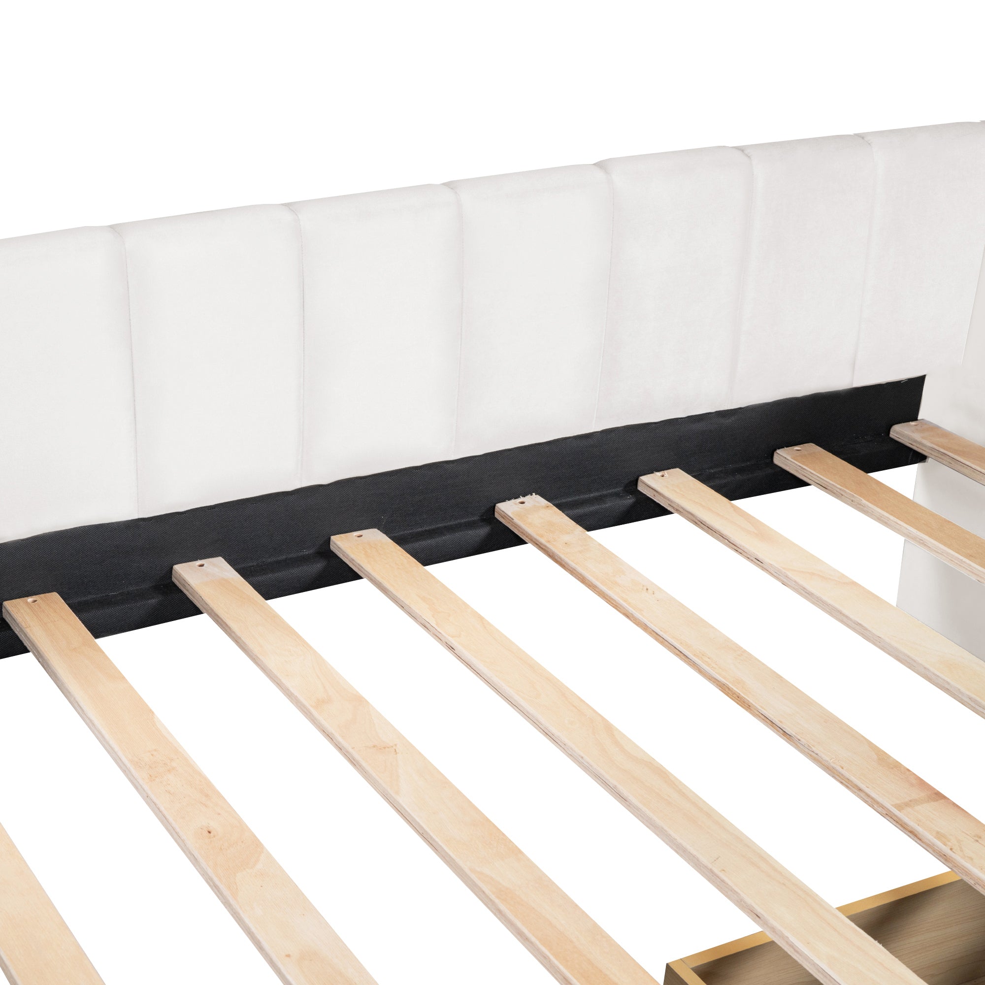 Twin Size Upholstered Daybed with Ergonomic Design Backrest and 2 Drawers, Beige - Atlantic Fine Furniture Melbourne FL