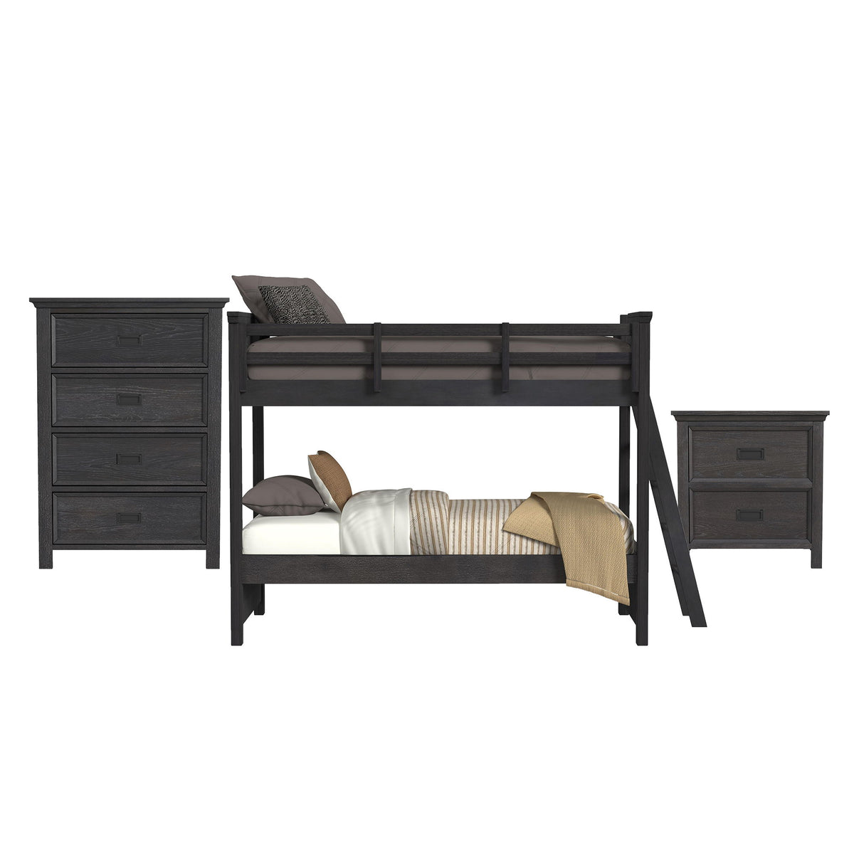 Hampton Kids Bunk With Ladder Bedroom Set in Black by Elements International, view 6