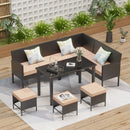 7 Piece Outdoor Furniture Set Waterproof Cushions Glass Table