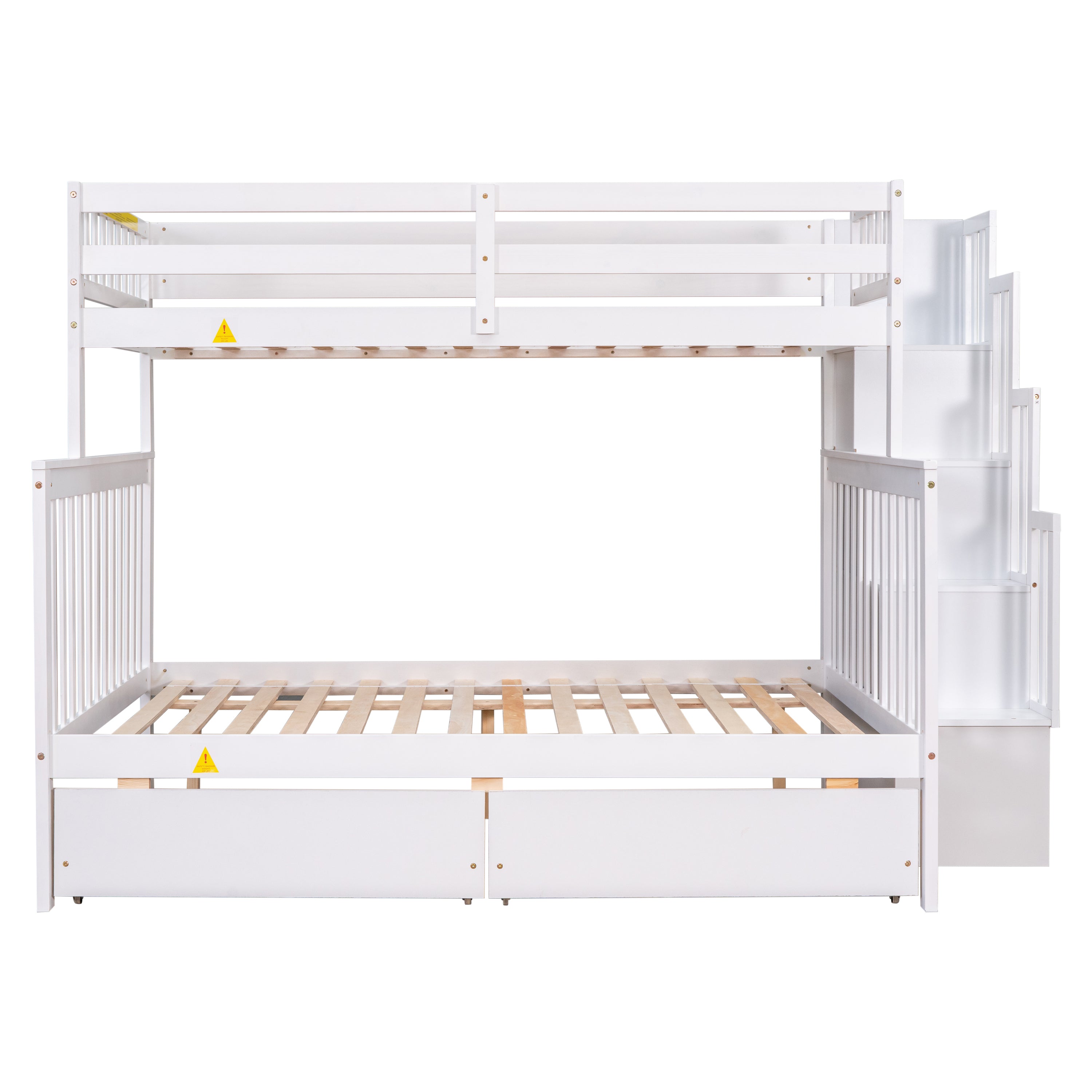 Twin Over Full Bunk Bed with 2 Drawers and Staircases, Convertible into 2 Beds, the Bunk Bed with Staircase and Safety Rails for Kids, Teens, Adults, White - Atlantic Fine Furniture Melbourne FL