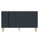 Modern Sideboard Buffet Cabinet Marble Sticker Tabletop And Amber-Yellow Tempered Glass Doors With Gold Metal Legs & Handles
