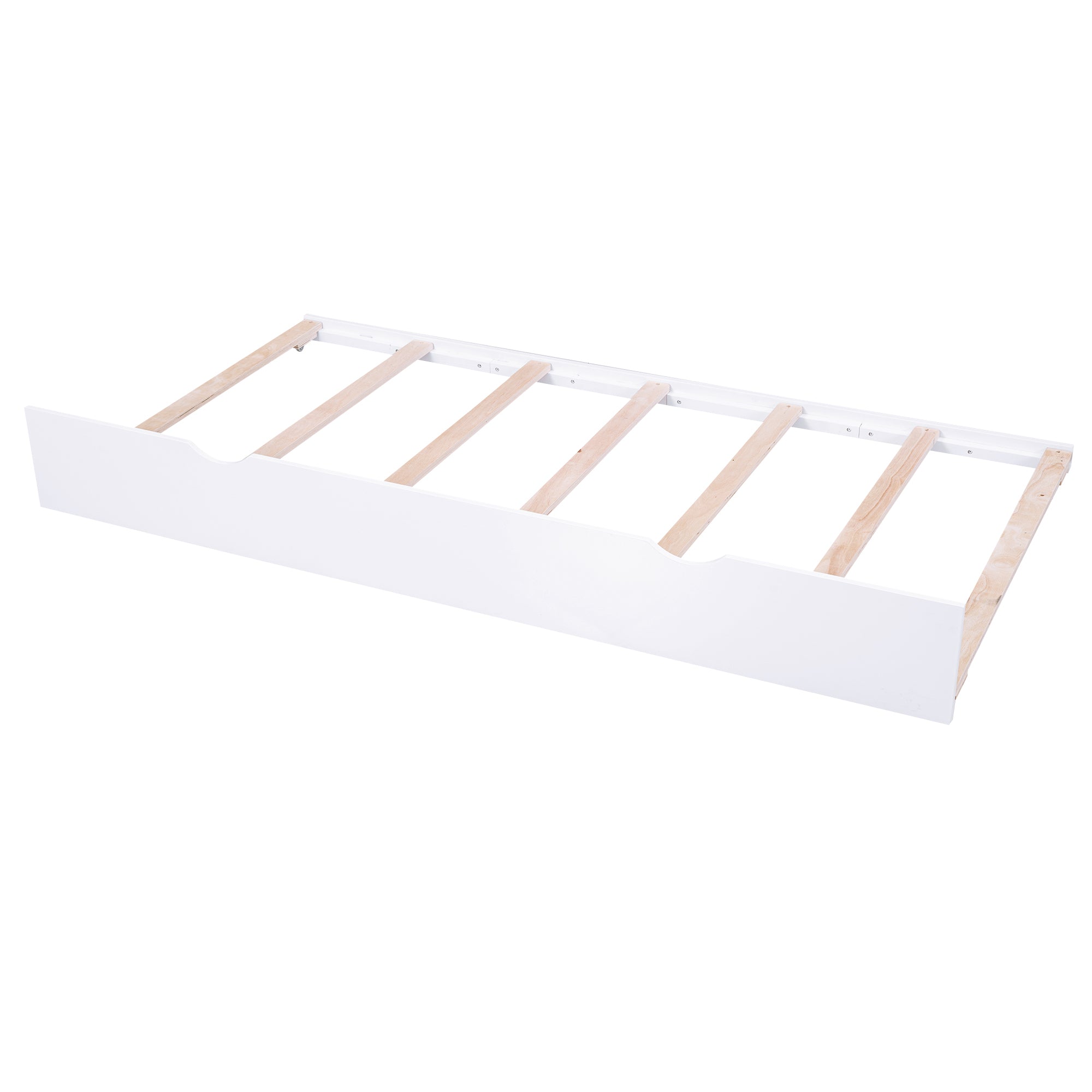 Queen Size Storage Platform Bed with Pull Out Shelves and Twin XL Size Trundle, White