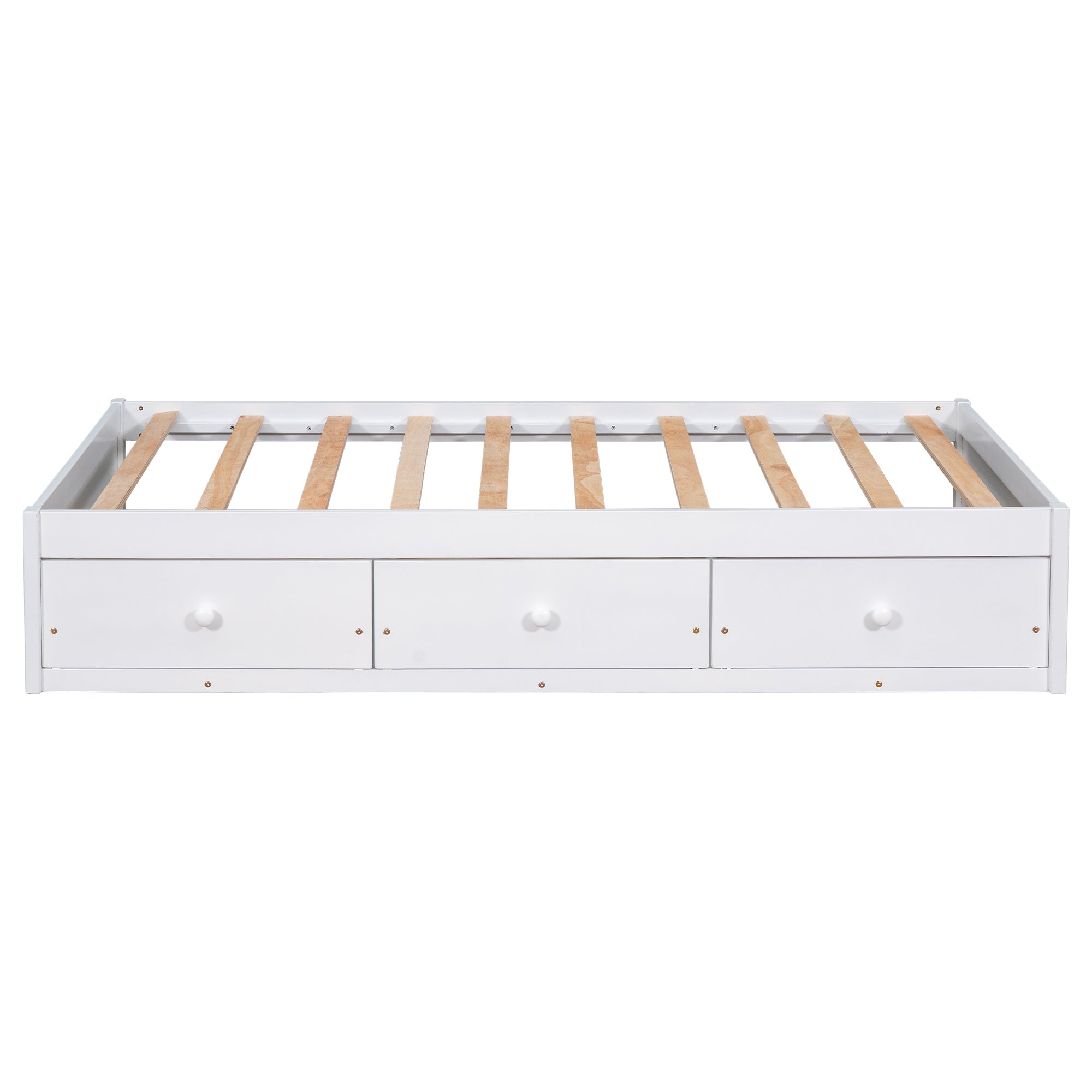 Twin Size Platform Storage Bed with 3 Drawers,White