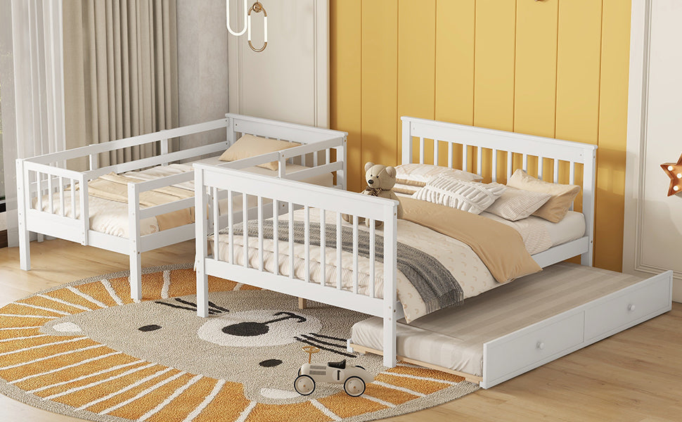 Twin-Over-Full Bunk Bed with Twin size Trundle, Storage and Guard Rail for Bedroom, Dorm, for Adults, White(OLD SKU :LT000119AAK) - Atlantic Fine Furniture Melbourne FL