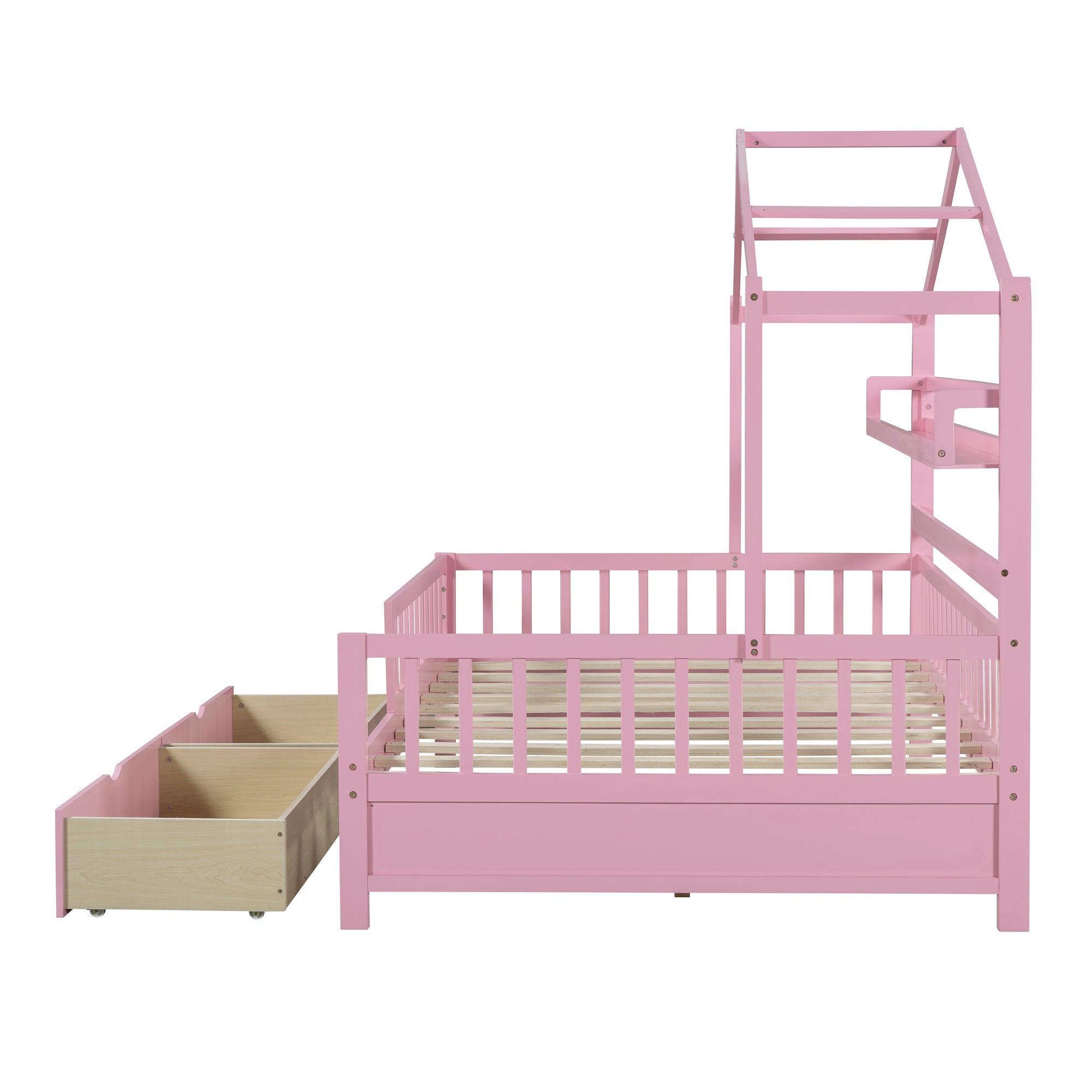Wooden Full Size House Bed with 2 Drawers,Kids Bed with Storage Shelf, Pink - Atlantic Fine Furniture Melbourne FL