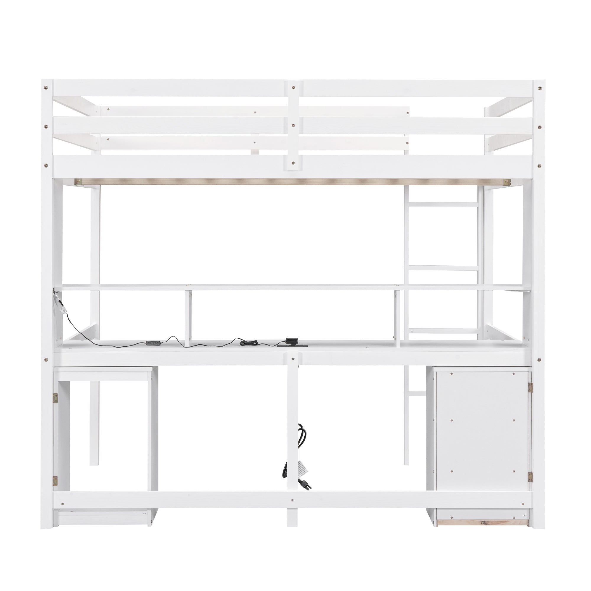 Full Size Loft Bed with Multi-storage Desk, LED light and Bedside Tray, Charging Station, White - Atlantic Fine Furniture Melbourne FL
