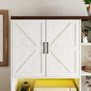 Farmhouse Kitchen Pantry Sideboard With Cabinet And Drawer, Multi Functional Kitchen Buffet With Hutch And Glass Holder, Microwave Stand With Charging Station - Brown / Antique White