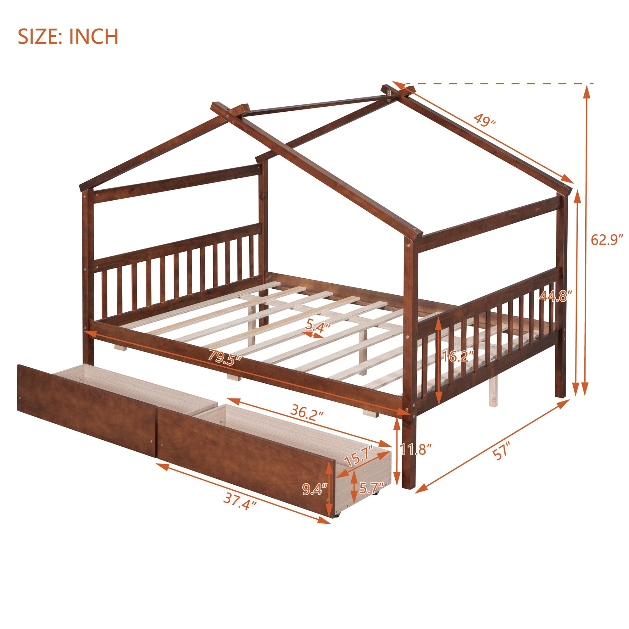 Full Size Wooden House Bed with Drawers, Walnut - Atlantic Fine Furniture Melbourne FL