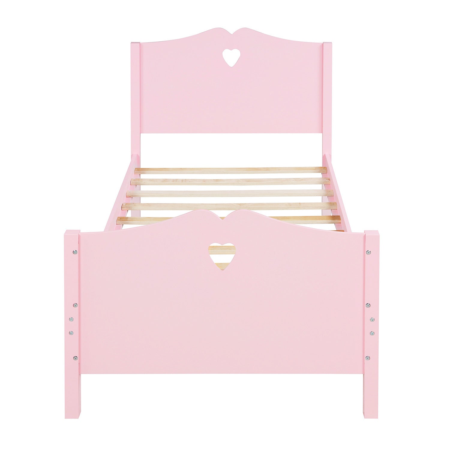 Twin Size Wood Platform Bed with Headboard,Footboard and Wood Slat Support (Pink)