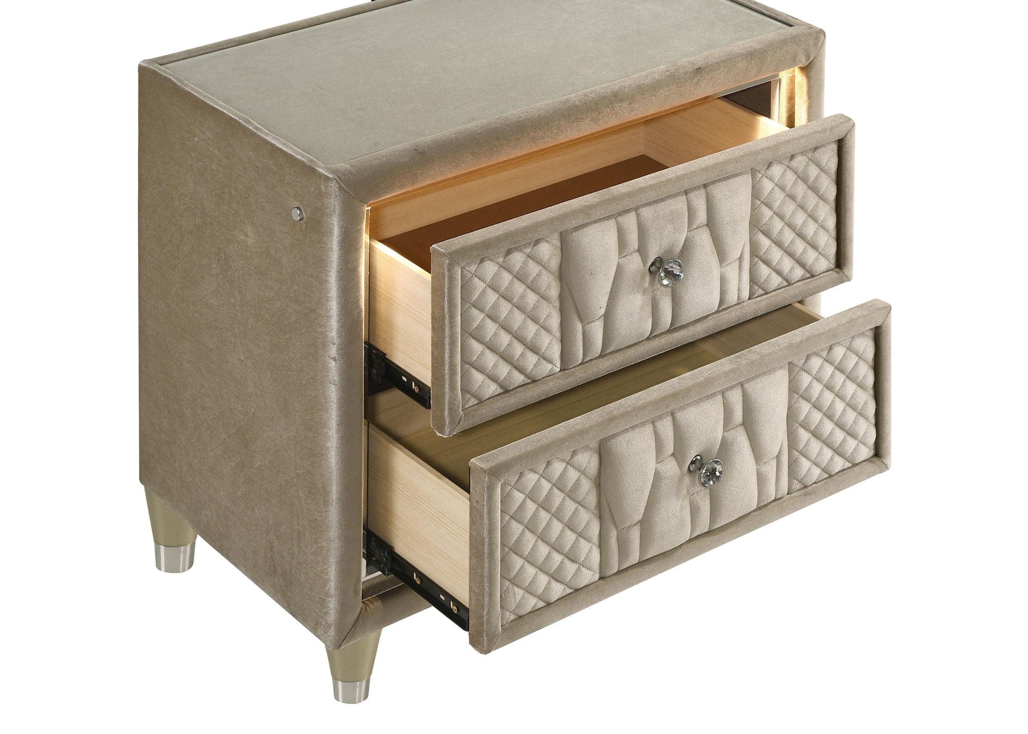 Lorient 2-drawer LED Nightstand with USB Ivory and Camel