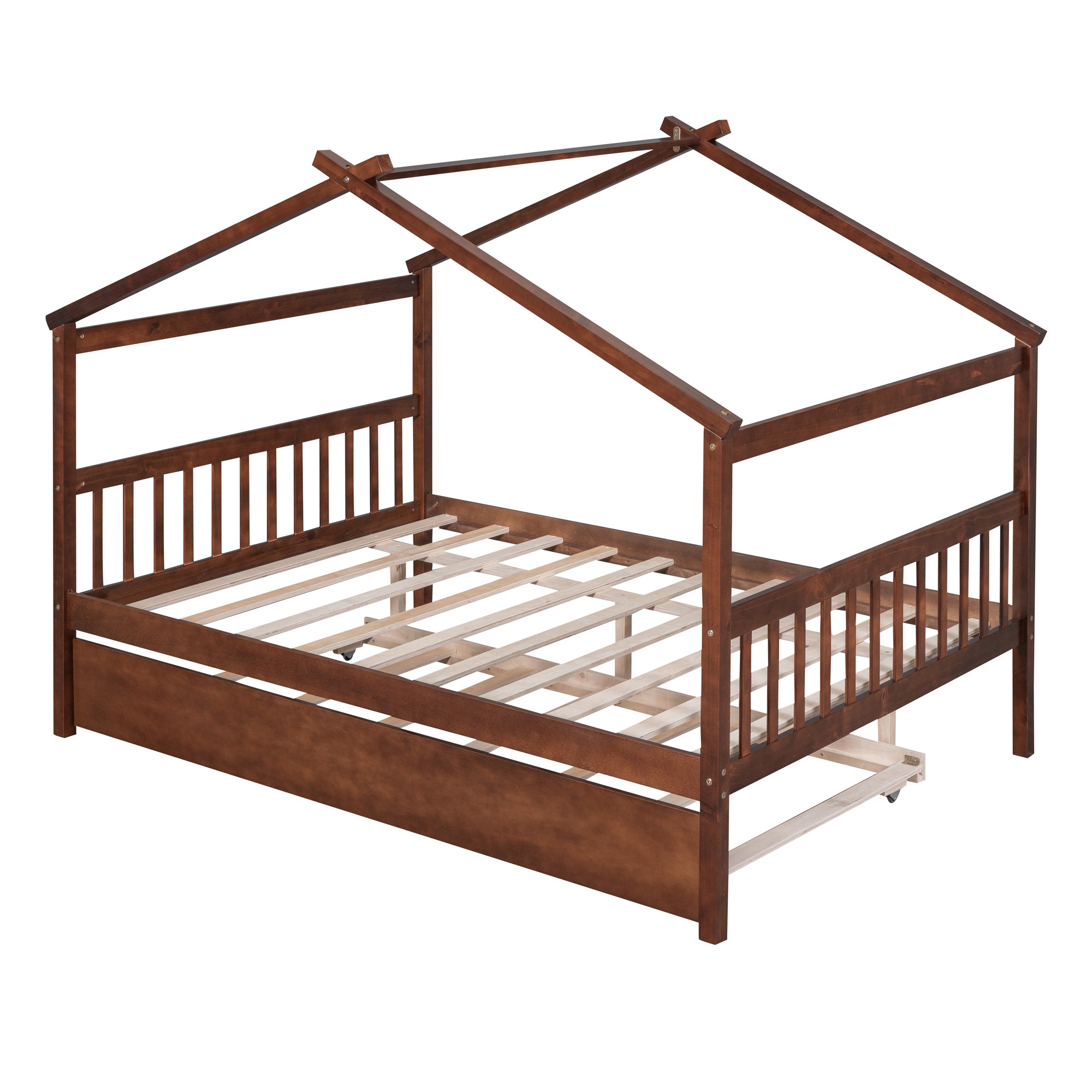 Full Size Wooden House Bed with Twin Size Trundle, Walnut - Atlantic Fine Furniture Melbourne FL