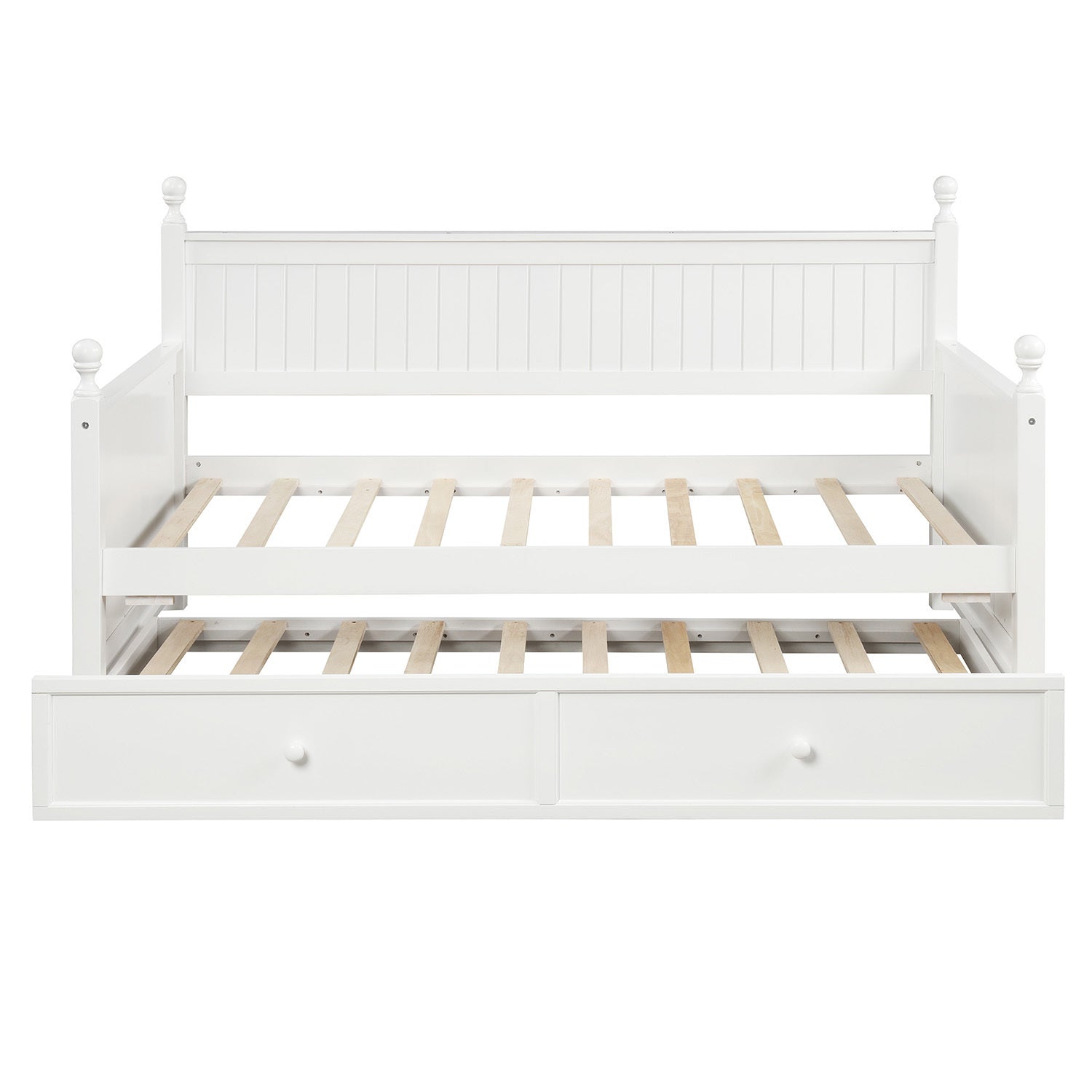 Twin Size Wood Daybed with Twin Size Trundle (White)