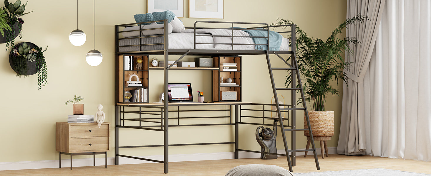 Full Size Loft Bed with Desk and Shelf , Loft Bed with Ladder,Full,Black - Atlantic Fine Furniture Melbourne FL